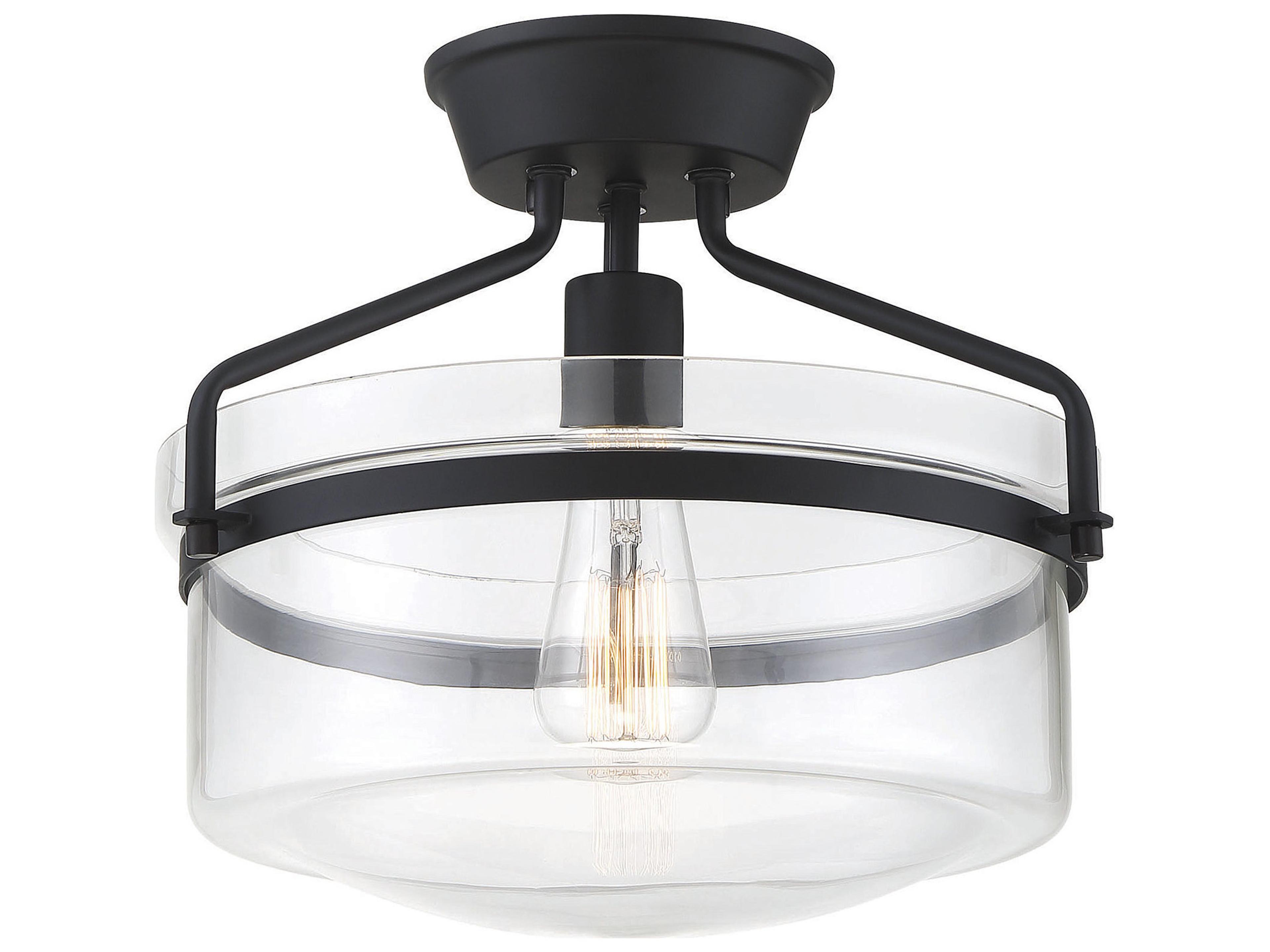 Meridian 1-Light Matte Black Glass Bowl Semi Flush Mount