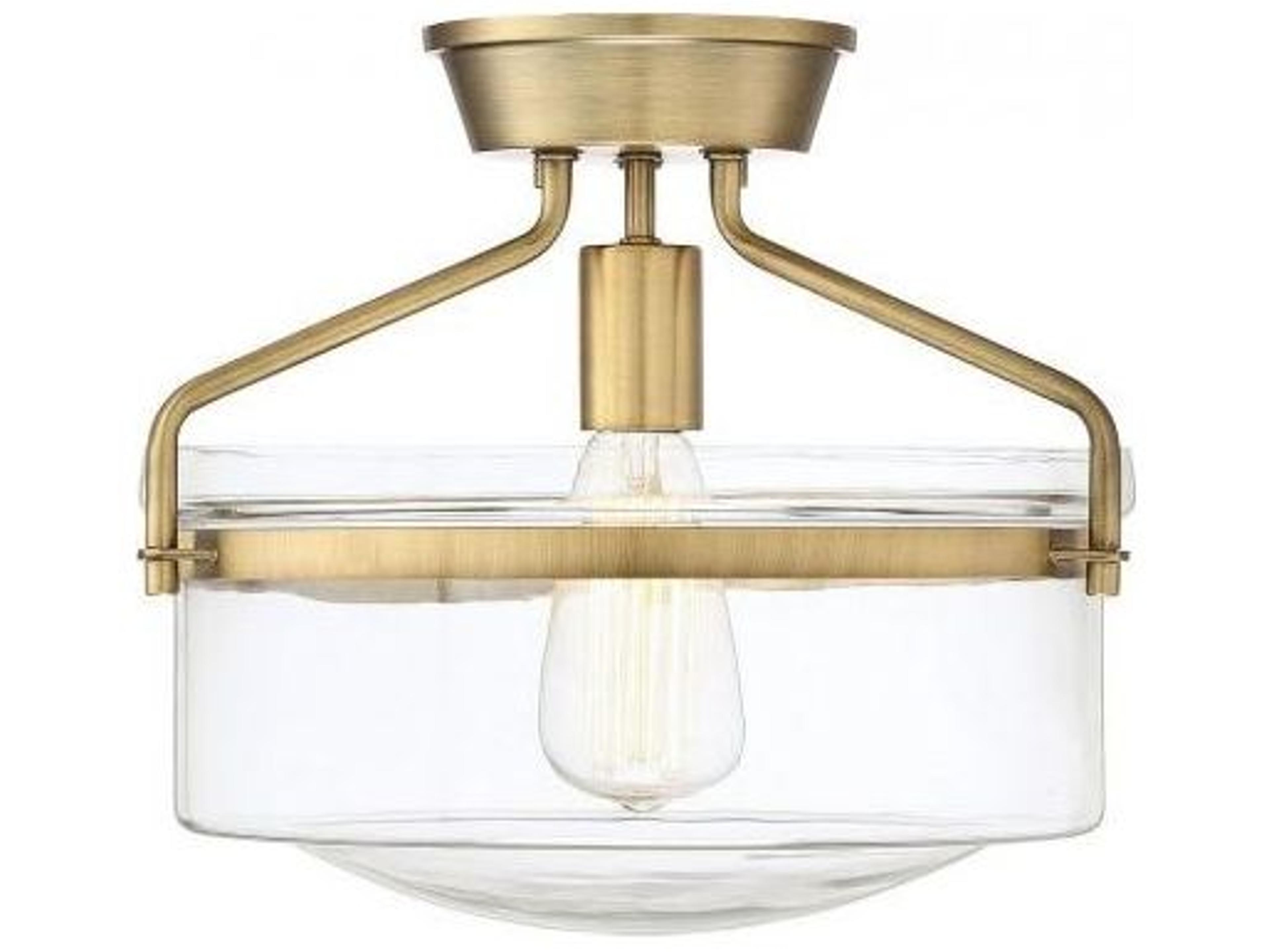 Meridian 1-Light Natural Brass Glass Bowl Semi Flush Mount