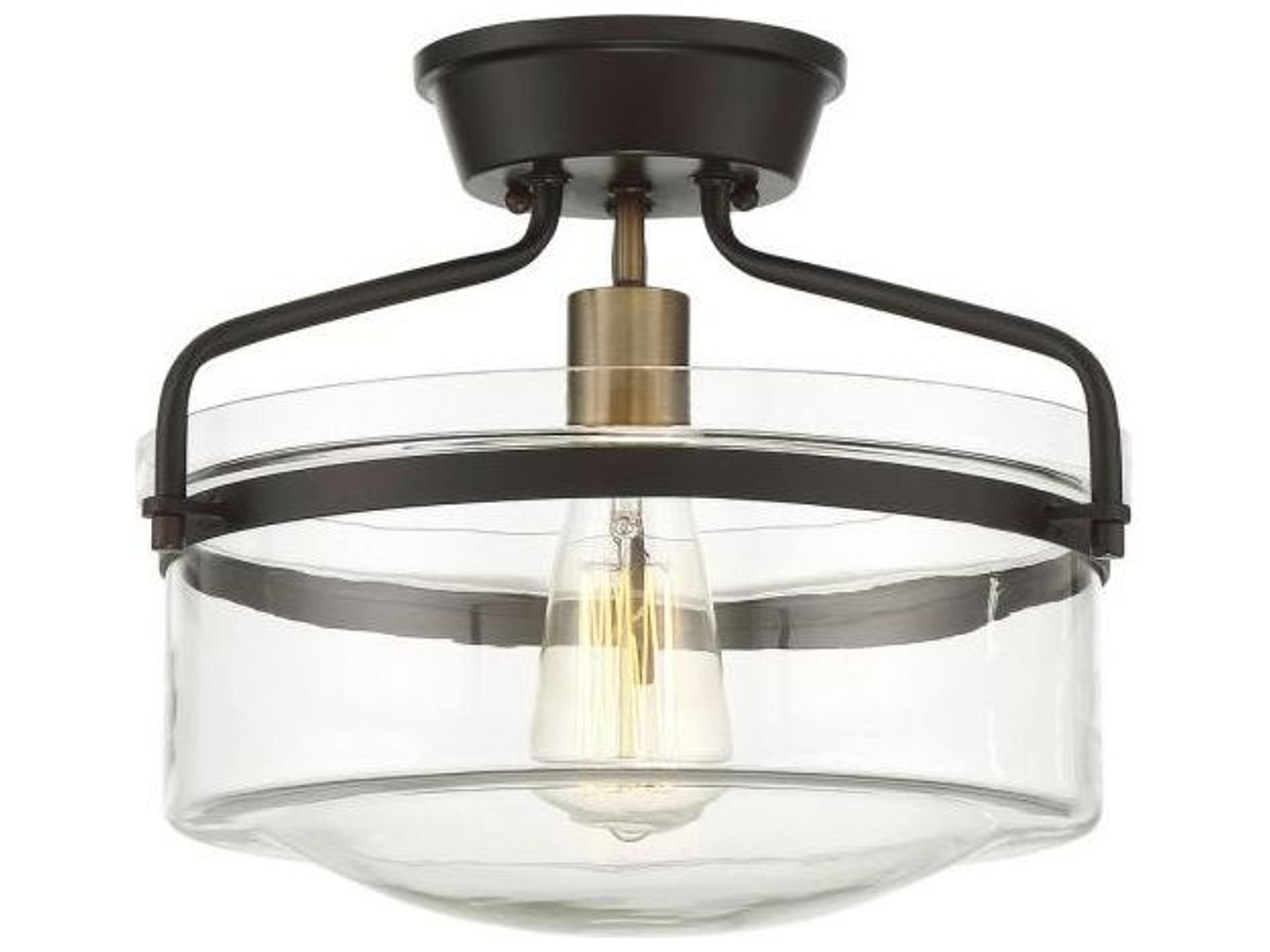 Meridian 1-Light Oil Rubbed Bronze Natural Brass Glass Bowl Semi Flush Mount