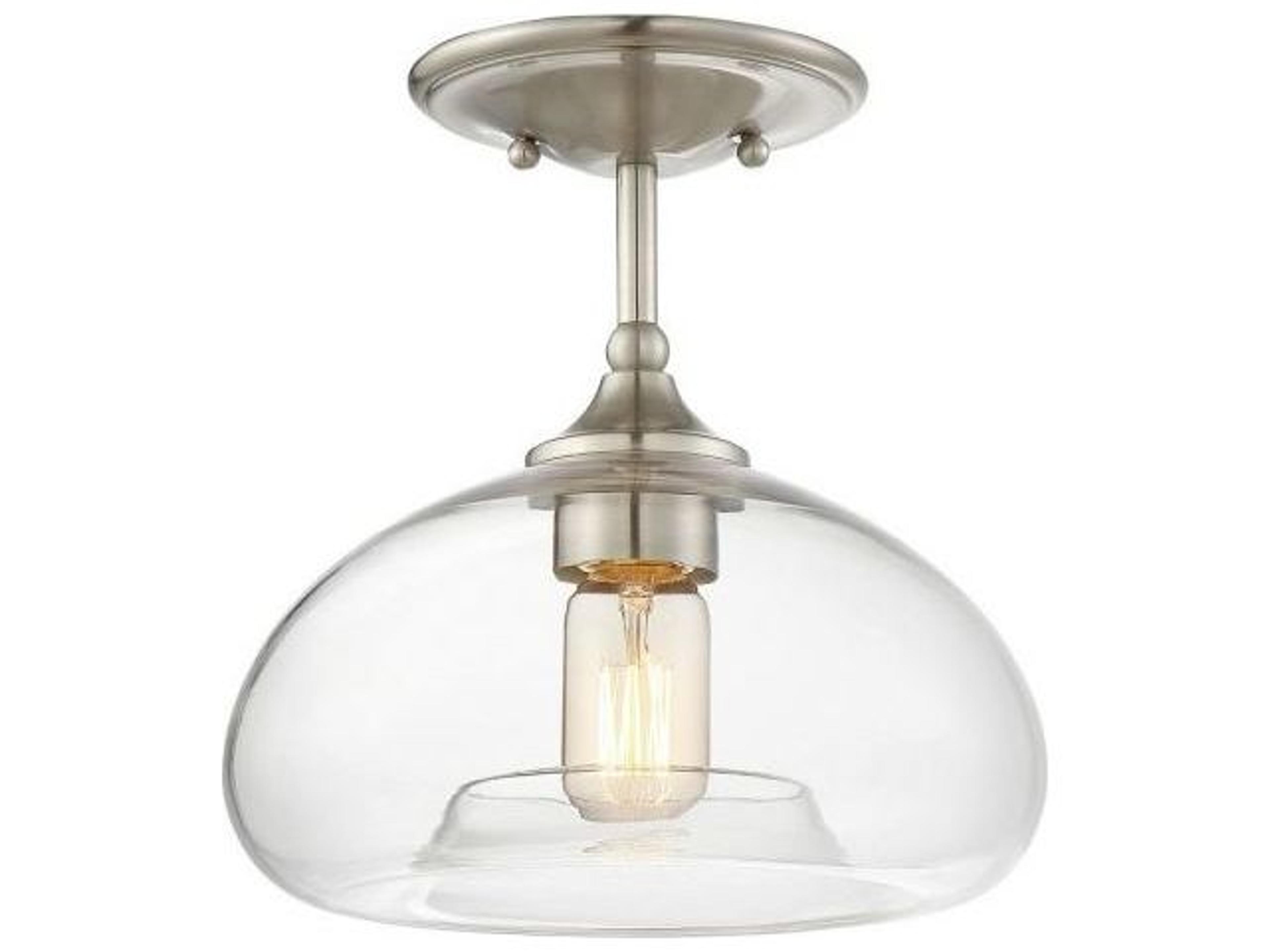 Meridian 1-Light Brushed Nickel Glass Dome Semi Flush Mount