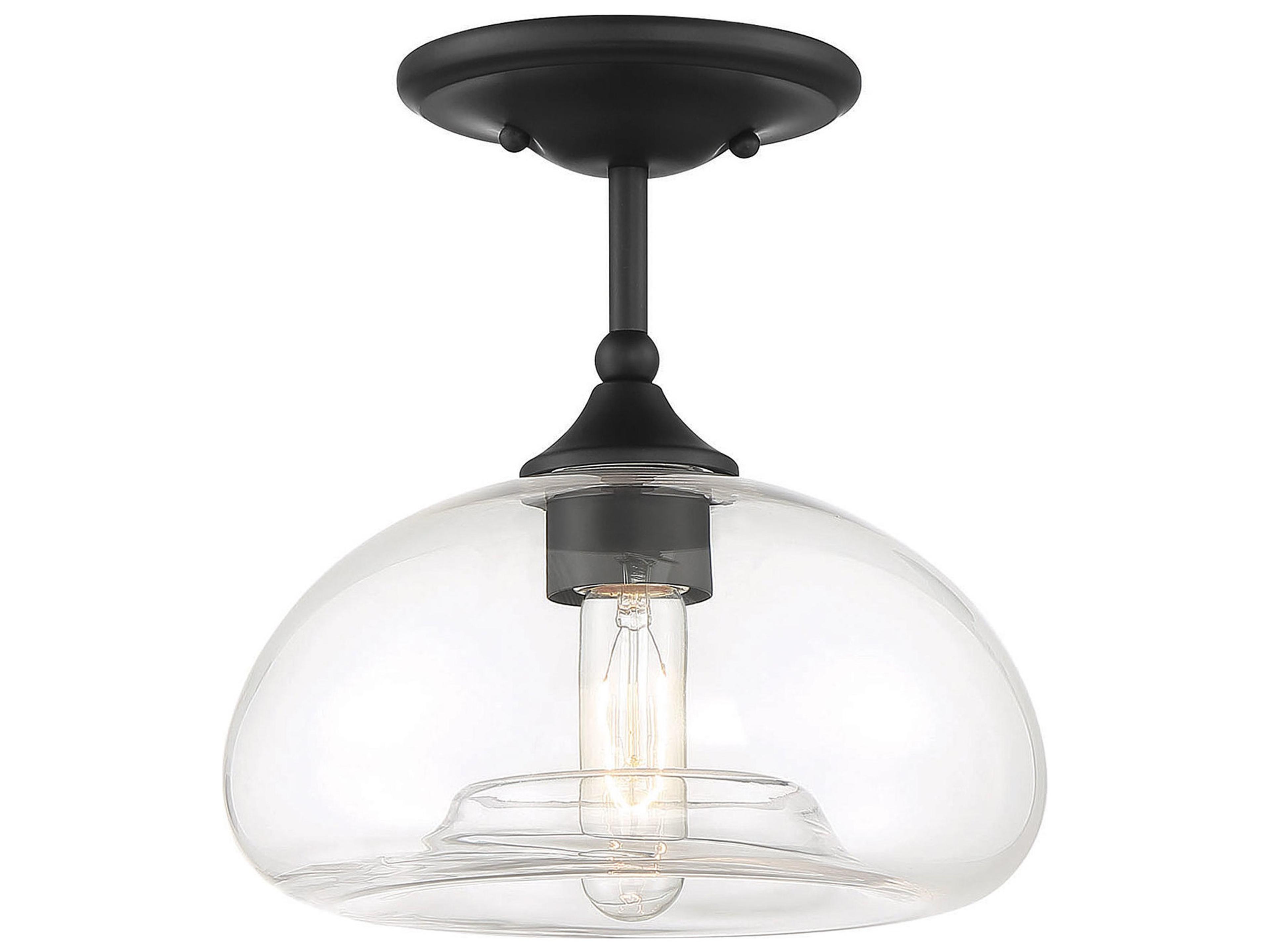 Meridian 1-Light Matte Black Glass Dome Semi Flush Mount