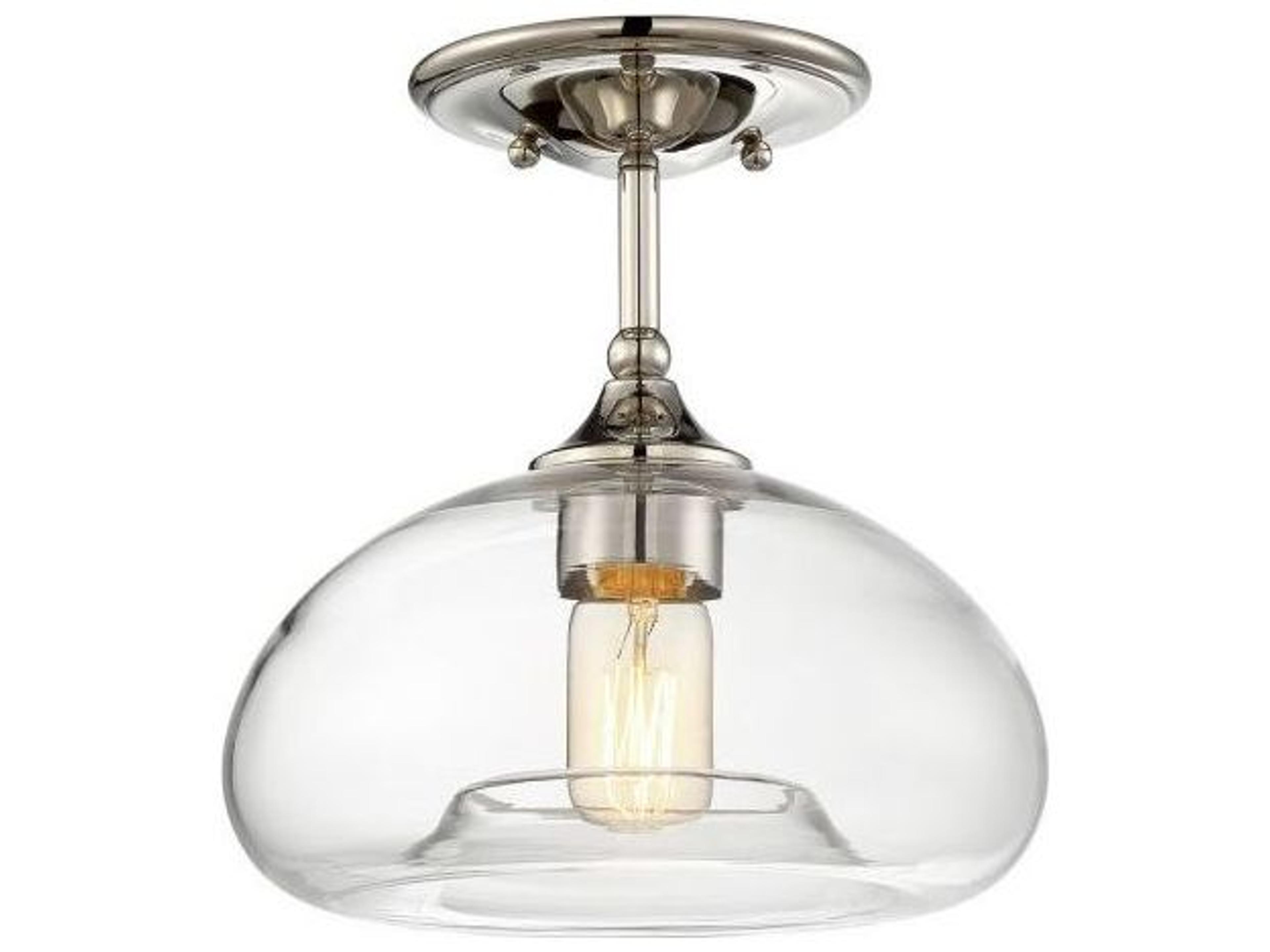 Meridian 1-Light Polished Nickel Glass Dome Semi Flush Mount