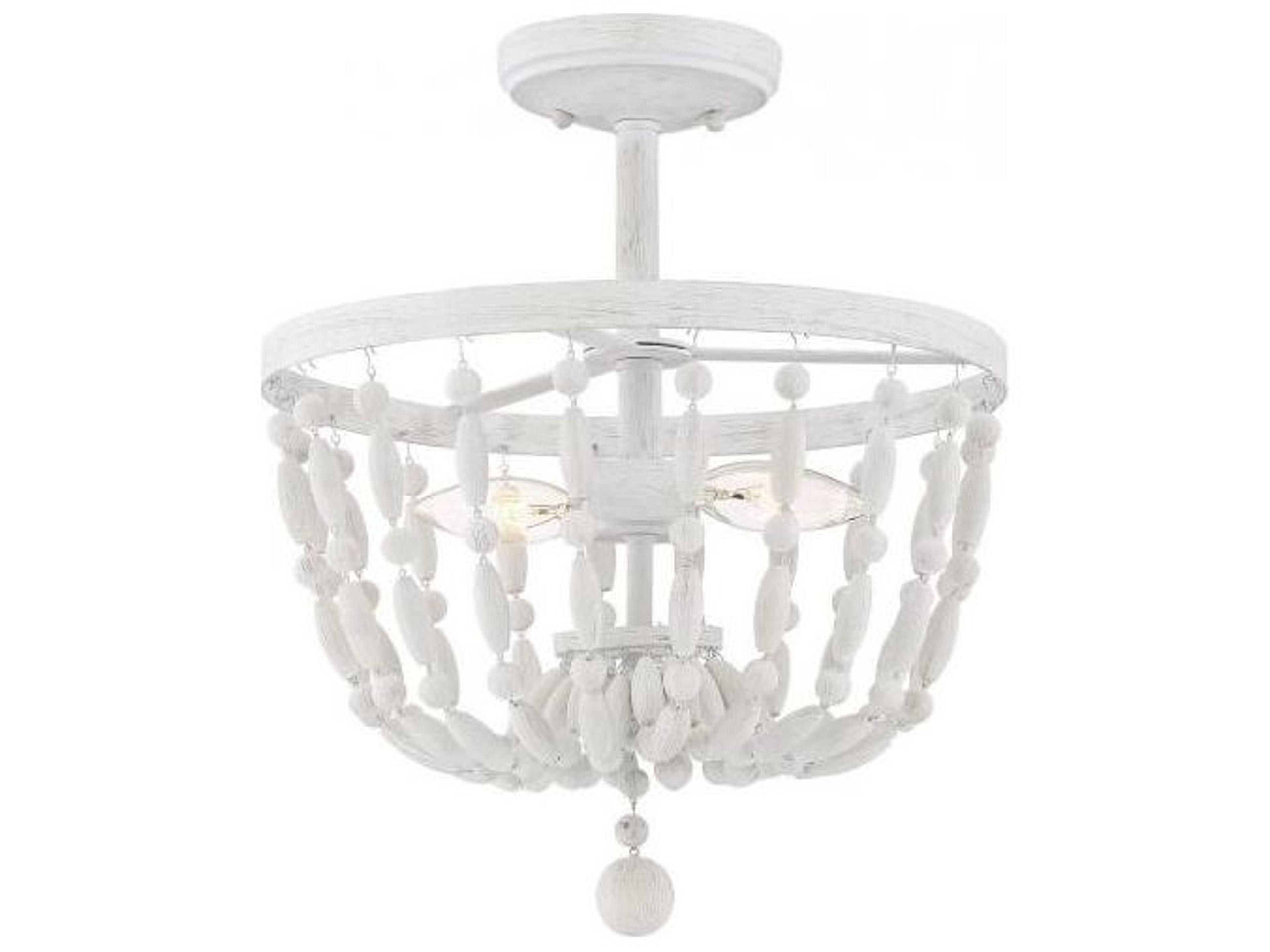 Meridian 2-Light Distressed Wood White Semi Flush Mount