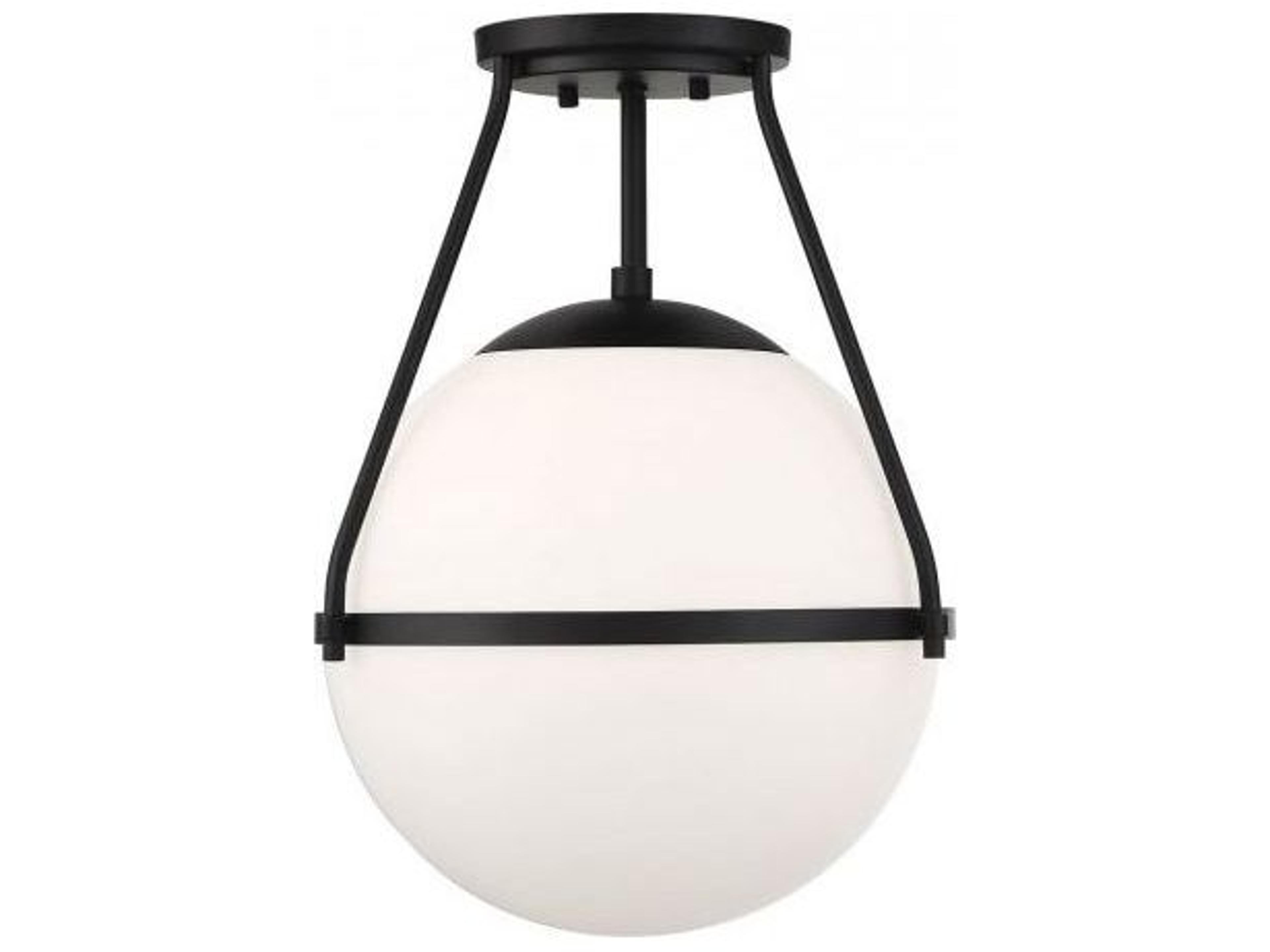 Meridian 1-Light Matte Black Glass Globe Semi Flush Mount