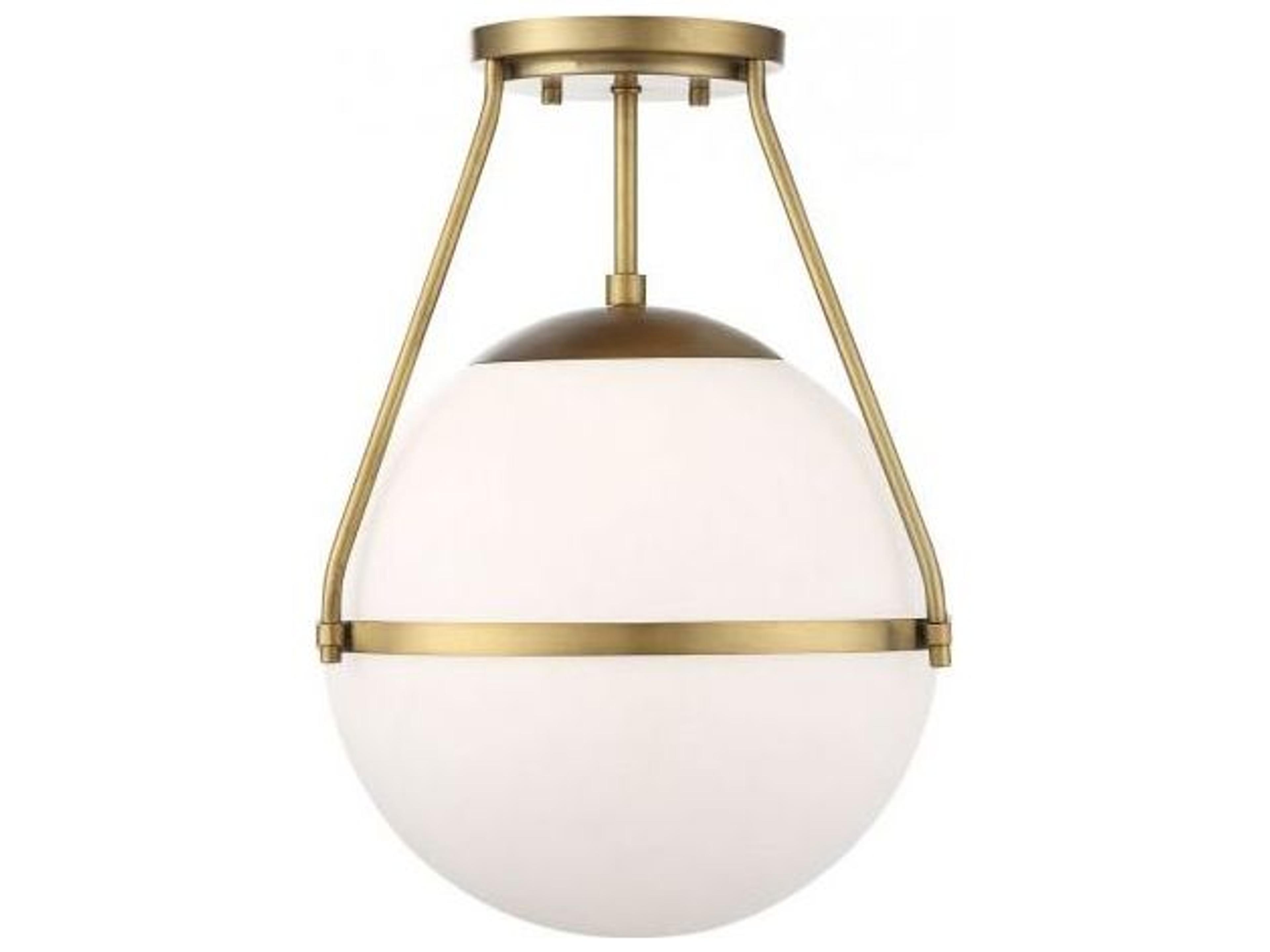 Meridian 1-Light Natural Brass Glass Globe Semi Flush Mount