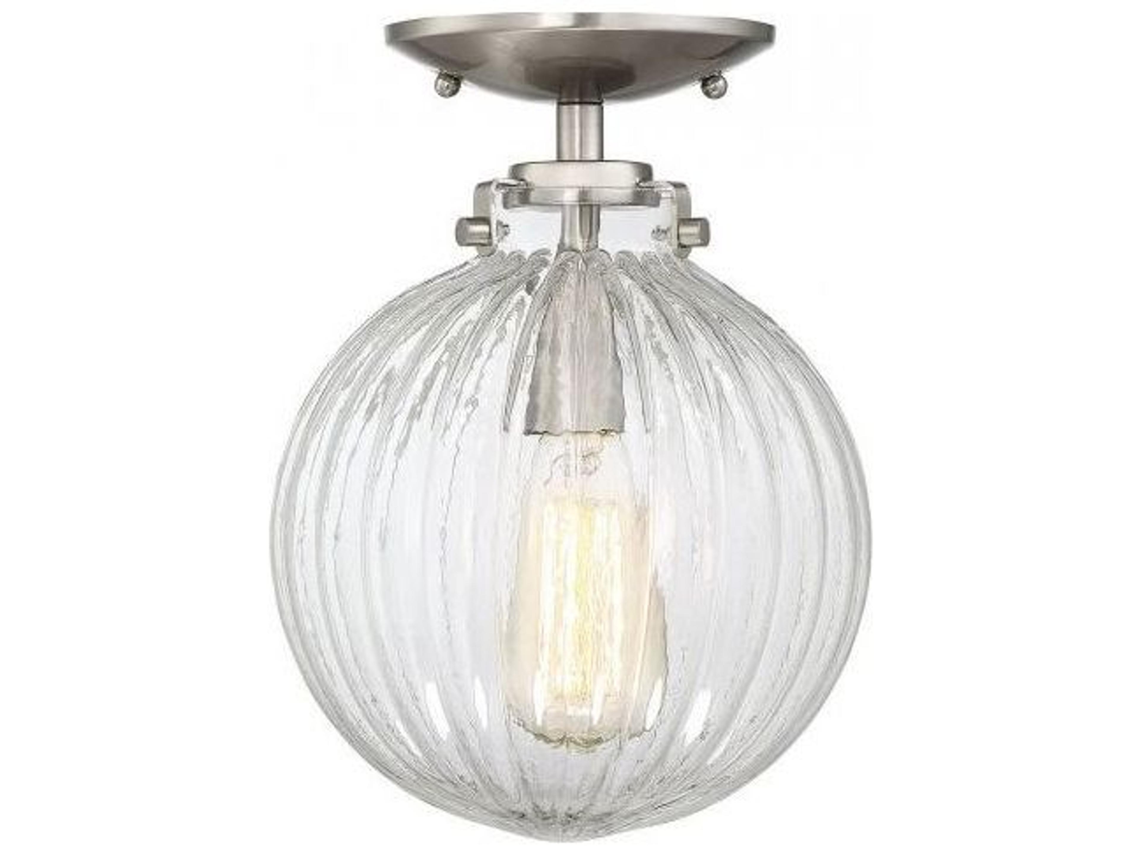 Meridian 1-Light Brushed Nickel Glass Globe Geometric Semi Flush Mount