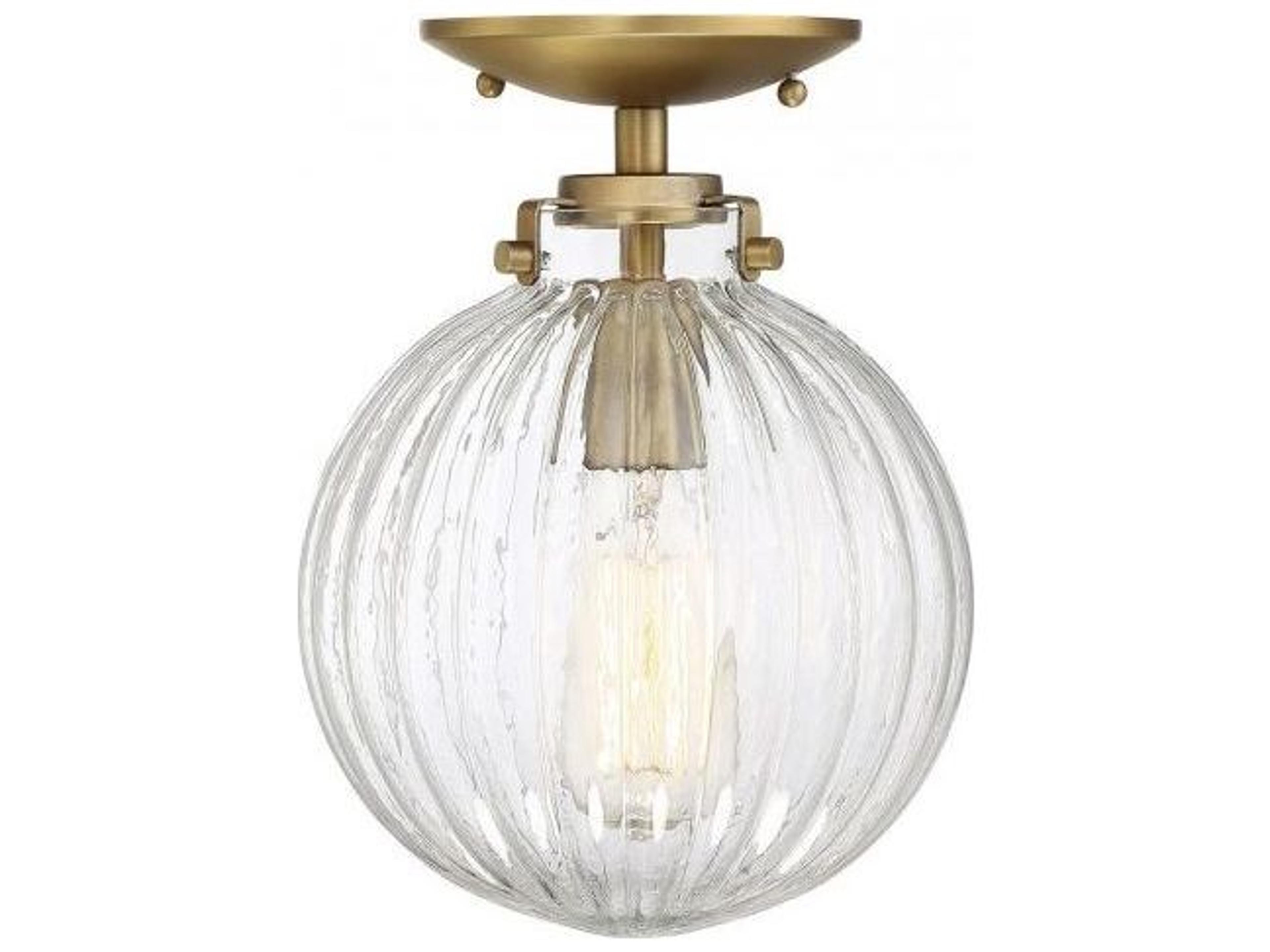 Meridian 1-Light Semi-Flush Mount Ceiling Light in Natural Brass