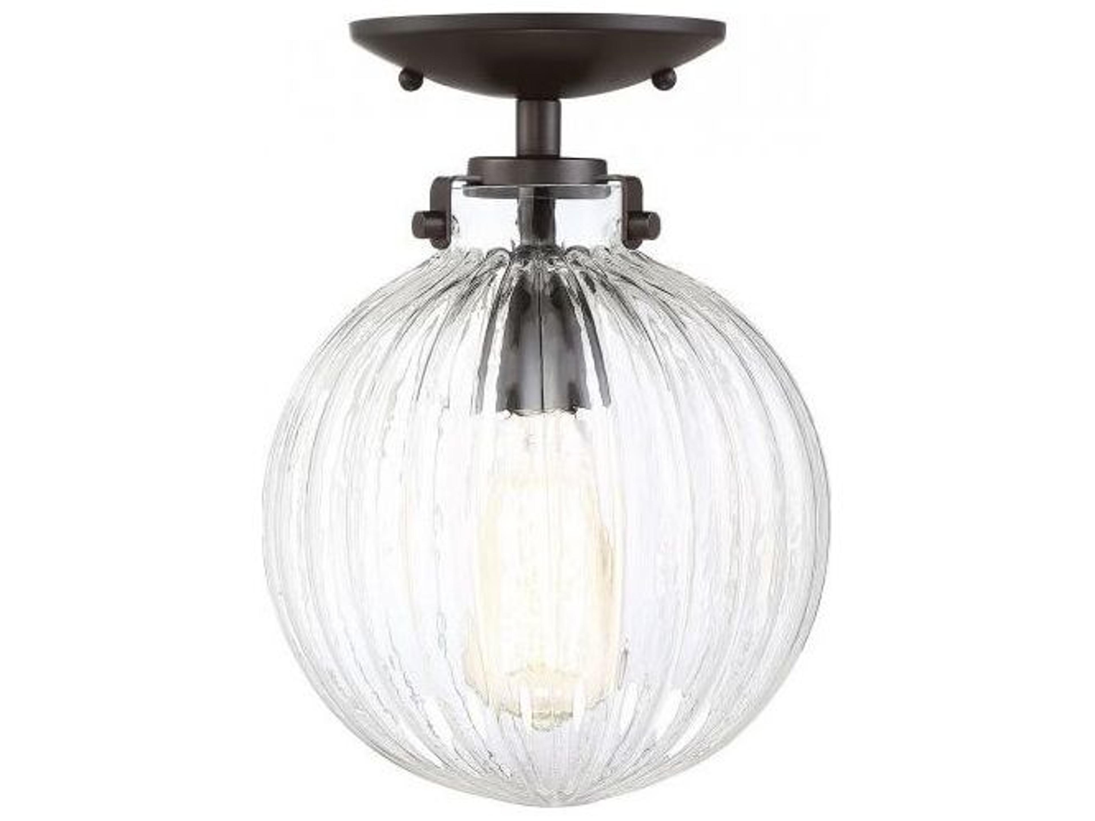 Meridian 1-Light Oil Rubbed Bronze Glass Globe Geometric Semi Flush Mount