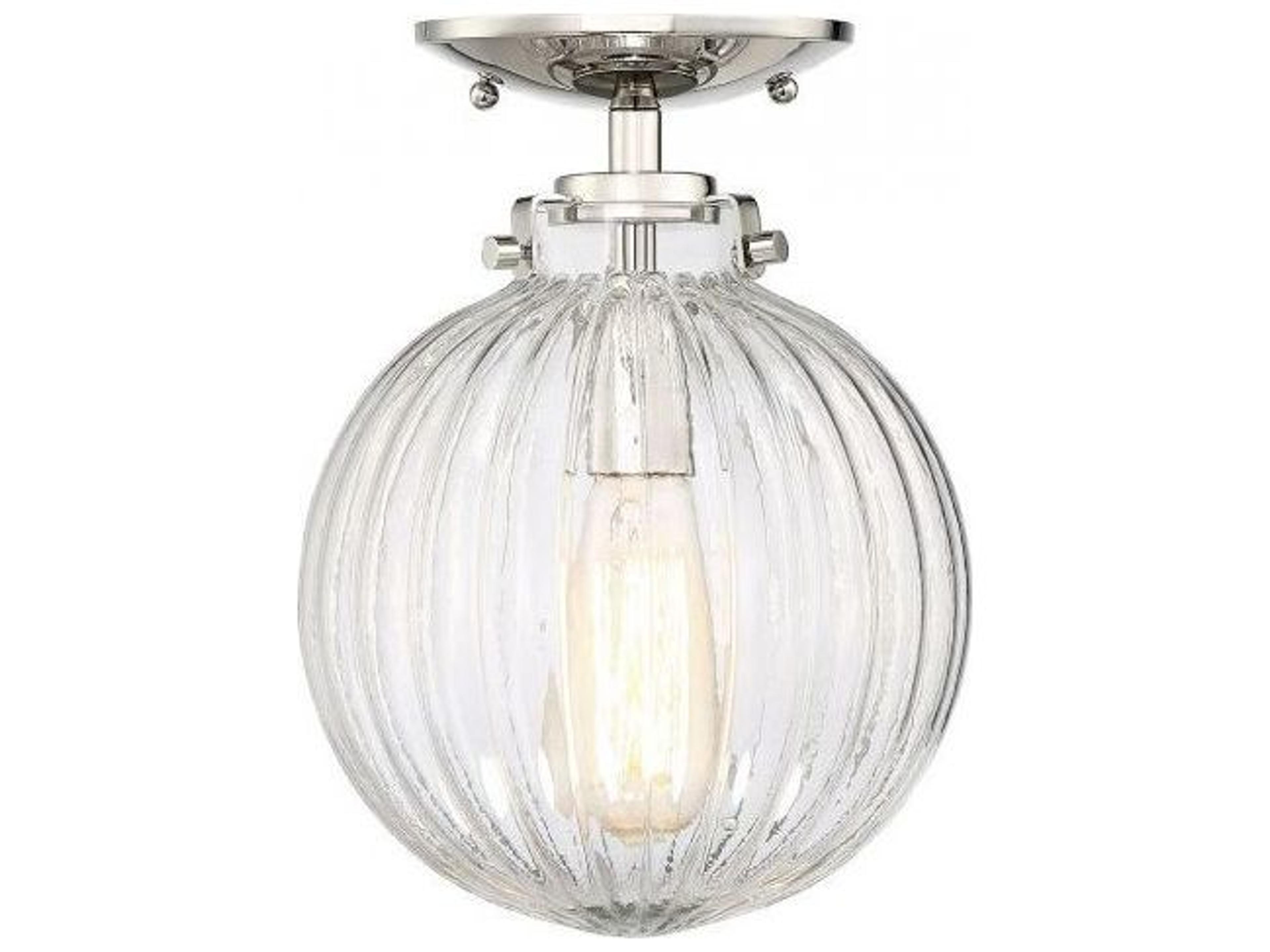 Meridian 1-Light Semi-Flush Mount Polished Nickel Ribbed Glass