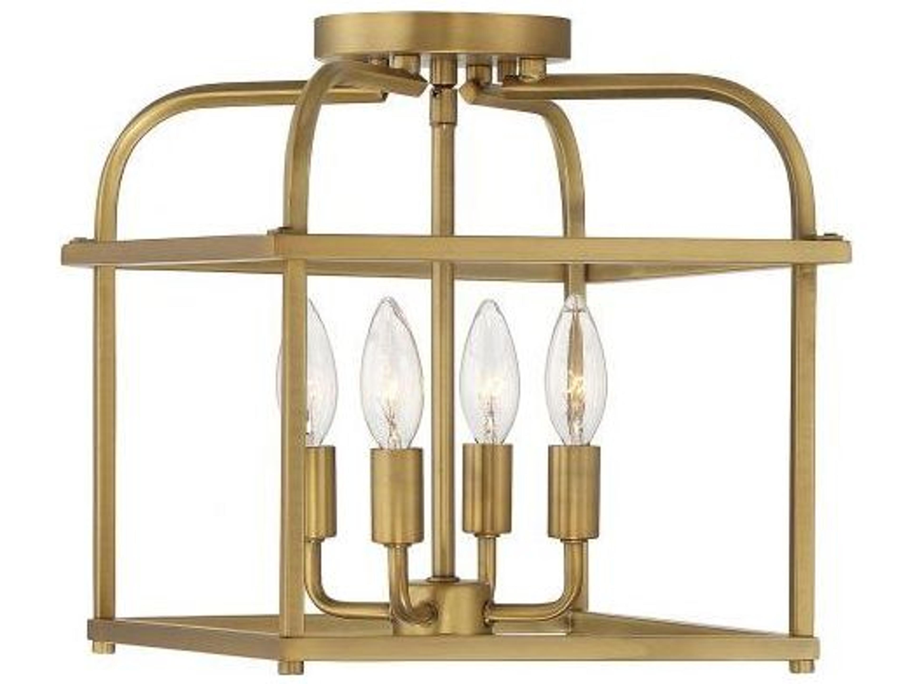 Meridian 4-Light Natural Brass Semi Flush Mount