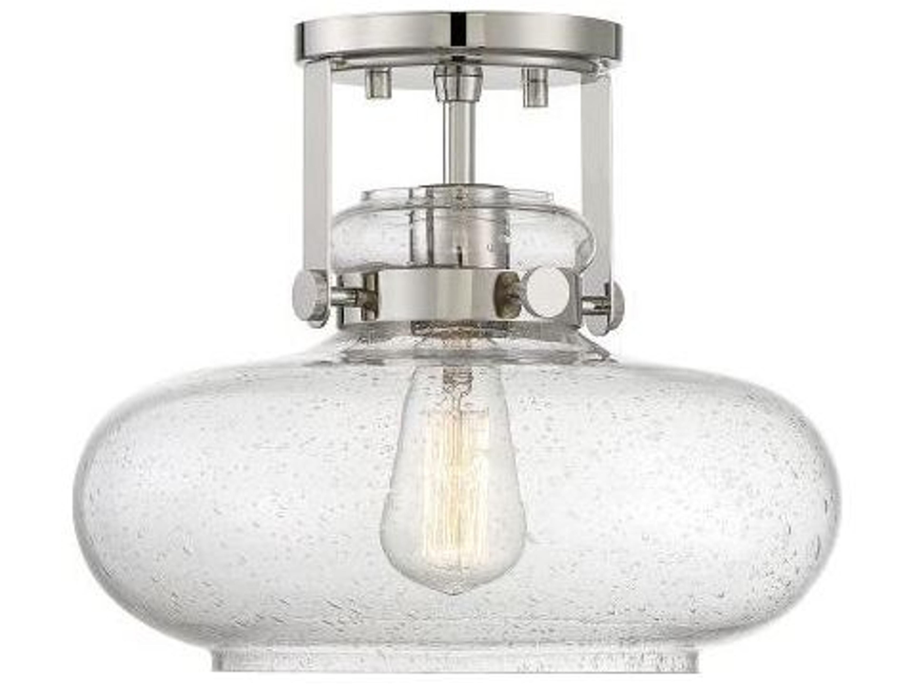 Meridian 1-Light Polished Nickel Glass Globe Geometric Semi Flush Mount