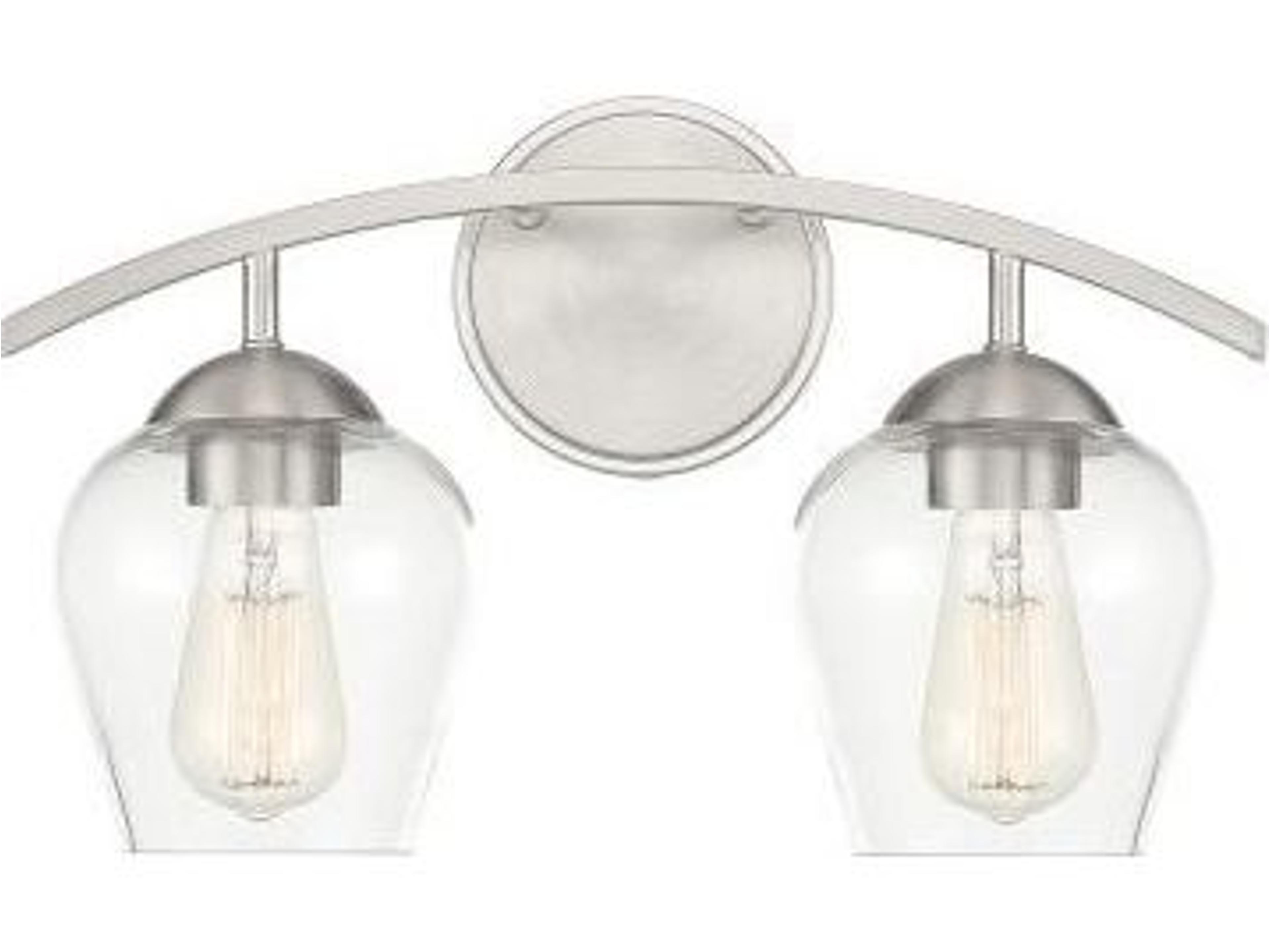 Meridian 2-Light Brushed Nickel Glass Vanity Light