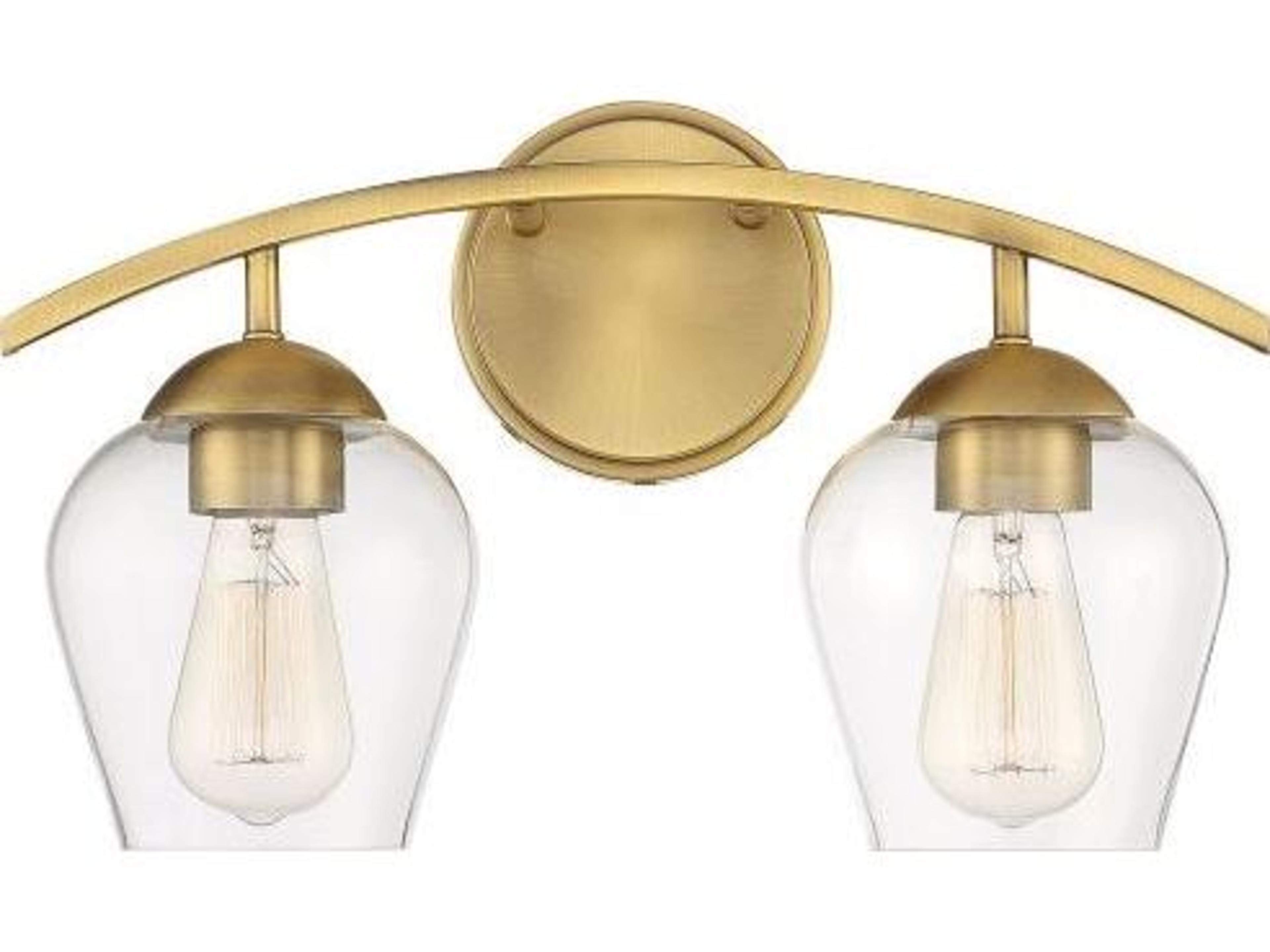 Meridian 2-Light Natural Brass Glass Vanity Light