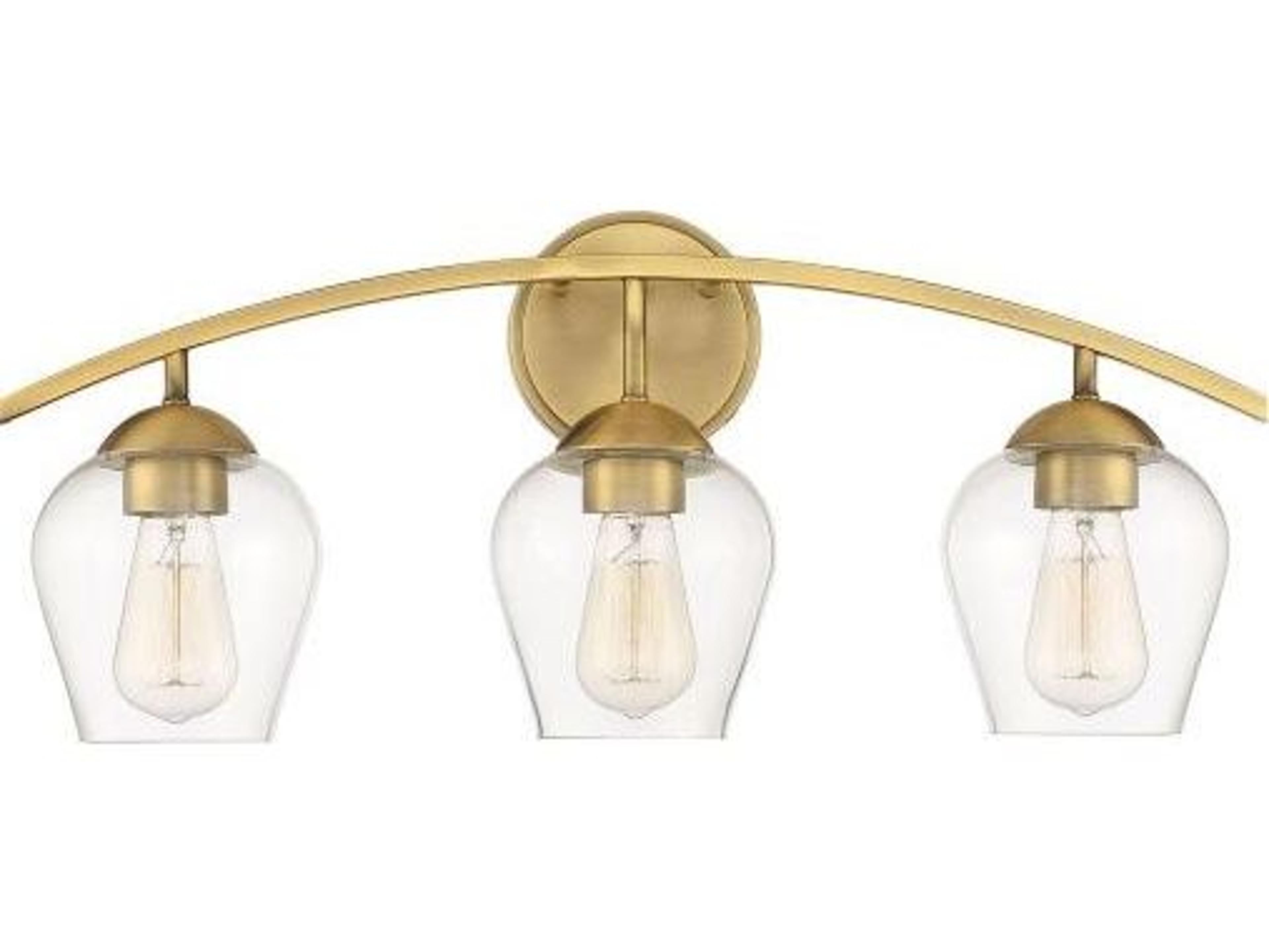 Meridian 3-Light Natural Brass Glass Vanity Light
