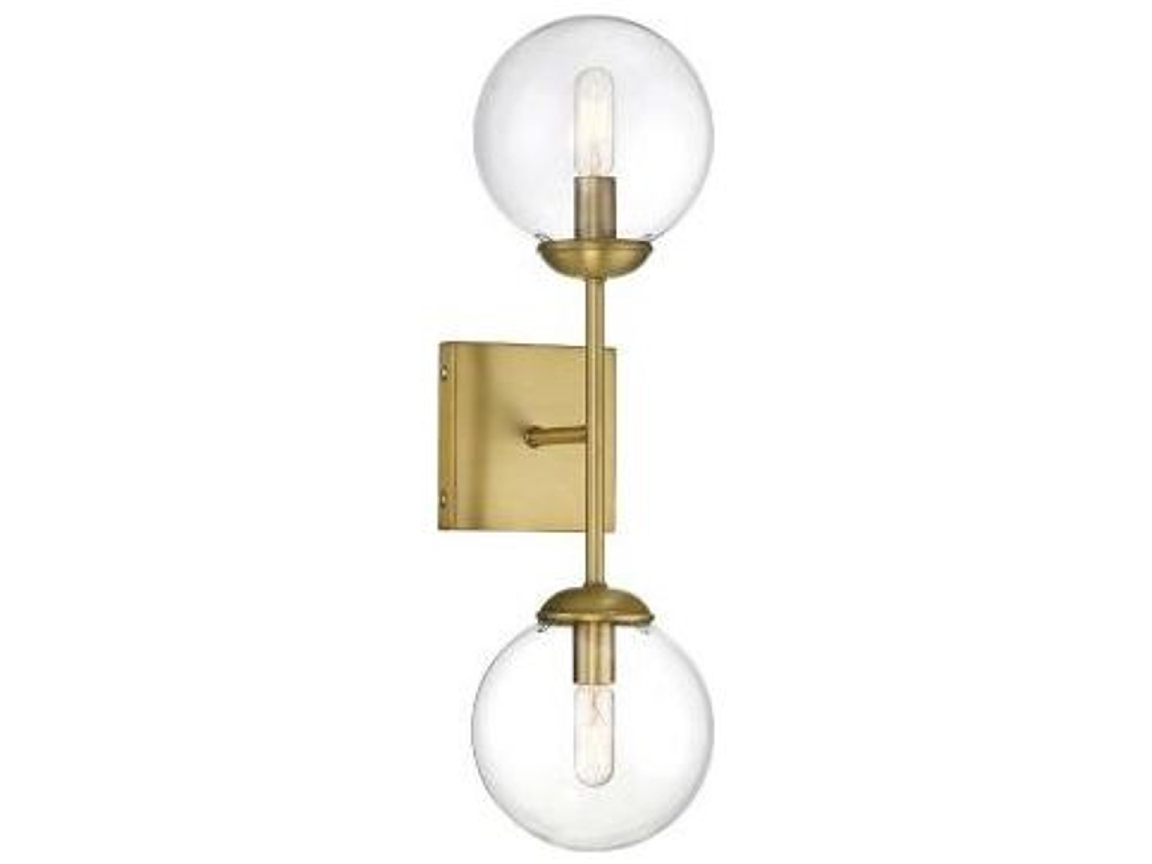 Meridian 2-Light Natural Brass Glass Wall Sconce
