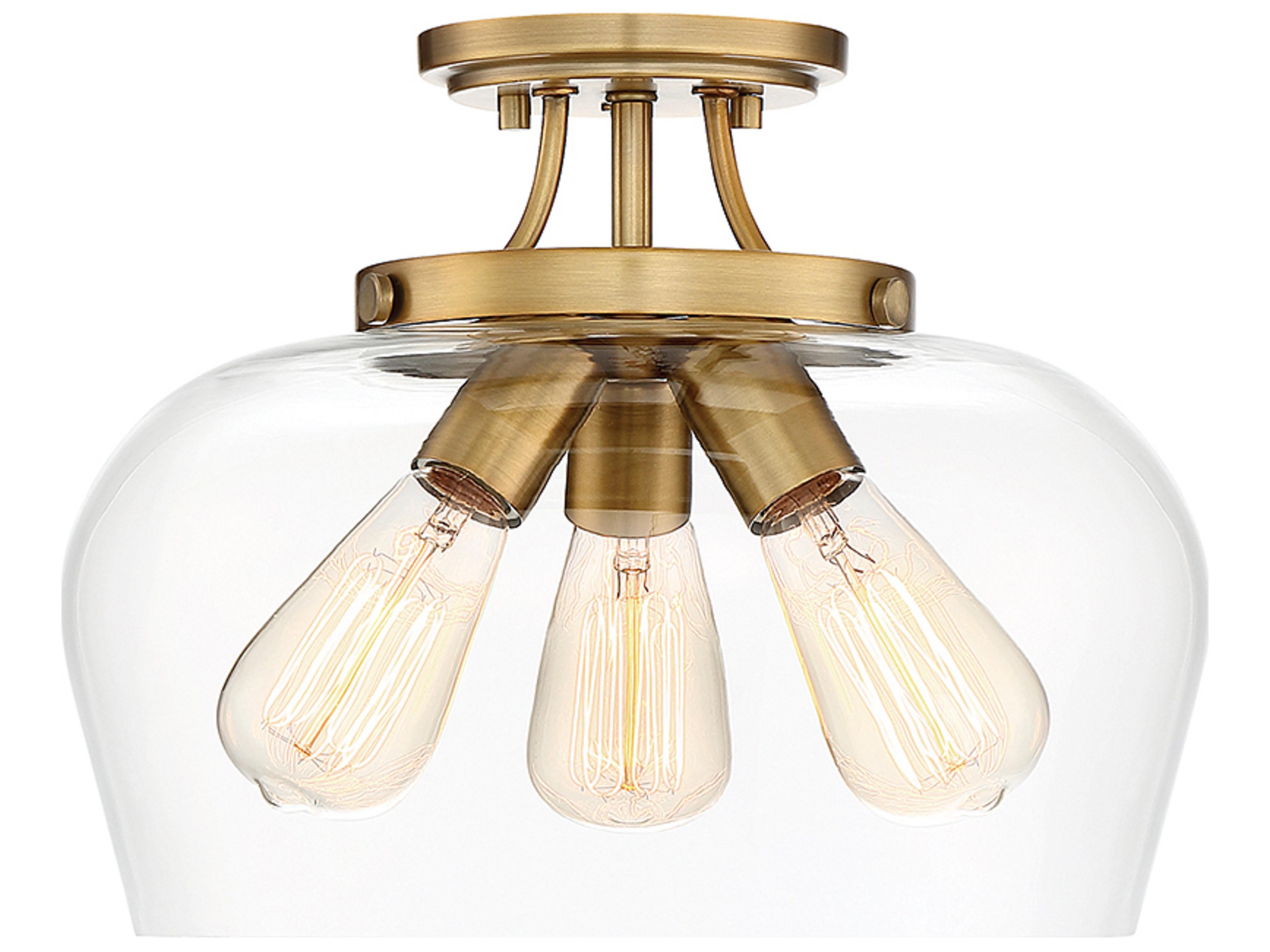 Octave 3-Light Warm Brass Glass Bowl Semi Flush Mount