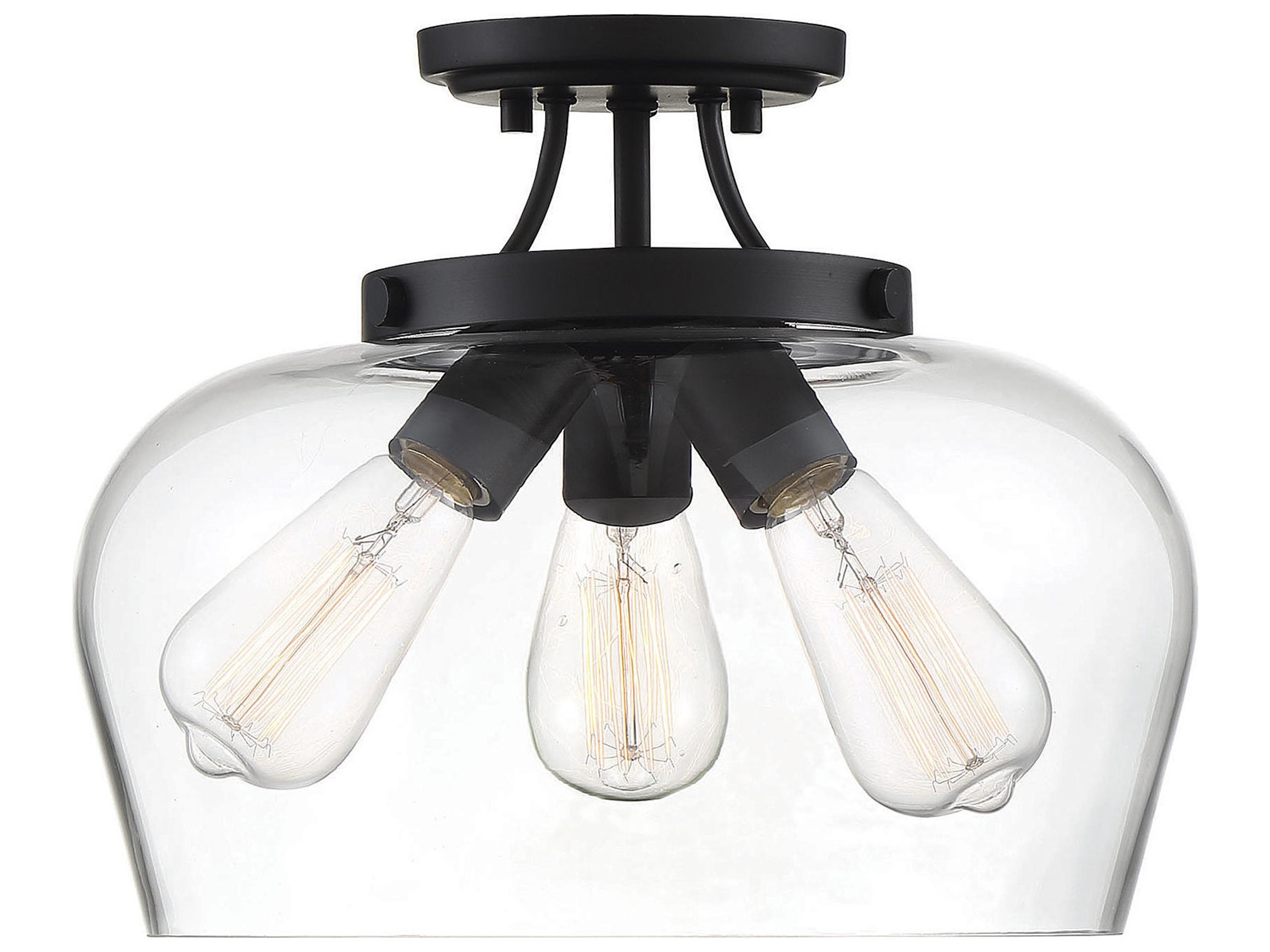 Octave 3-Light Black Glass Bowl Semi Flush Mount
