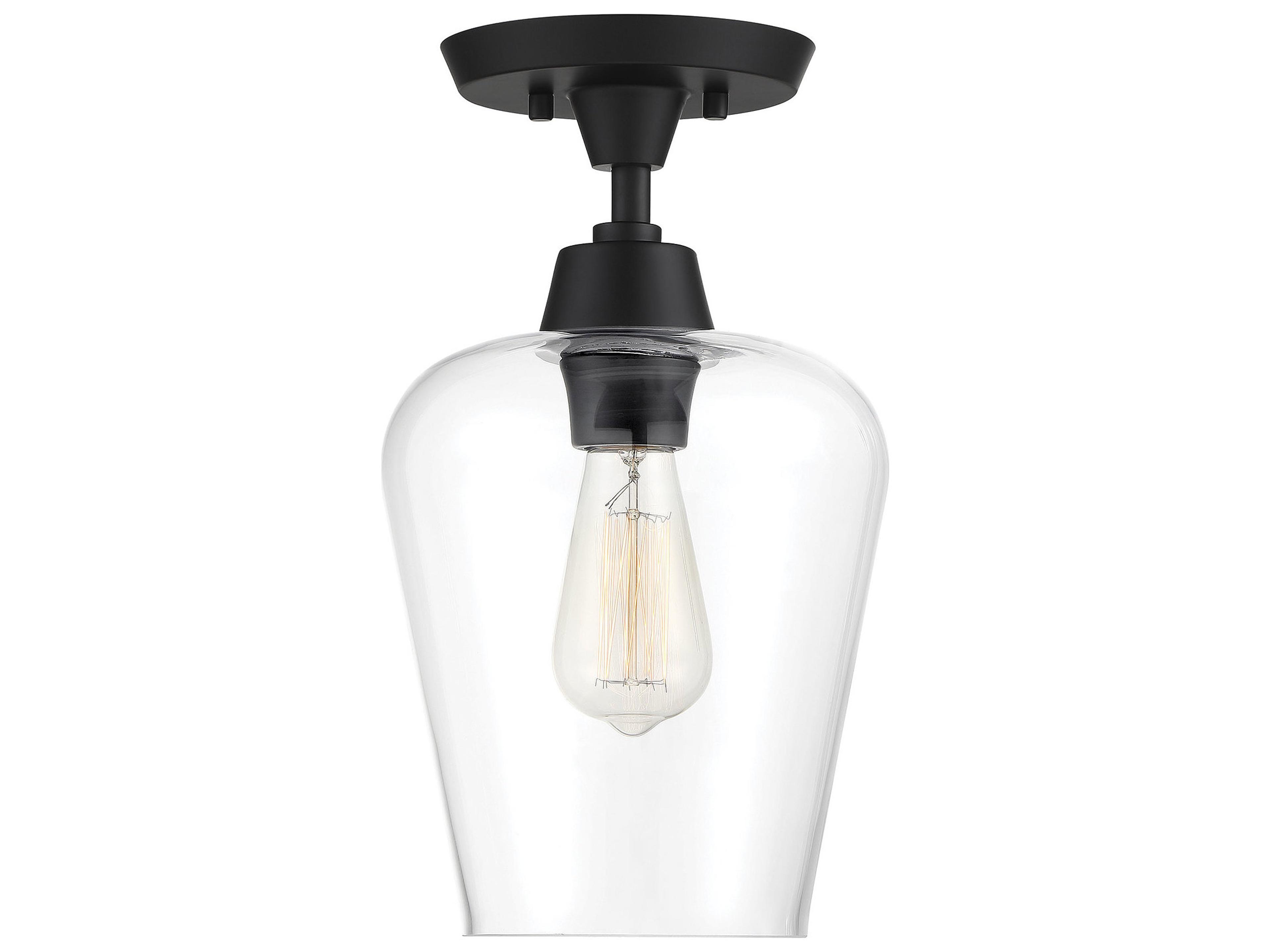 Octave 1-Light Black Glass Bell Semi Flush Mount