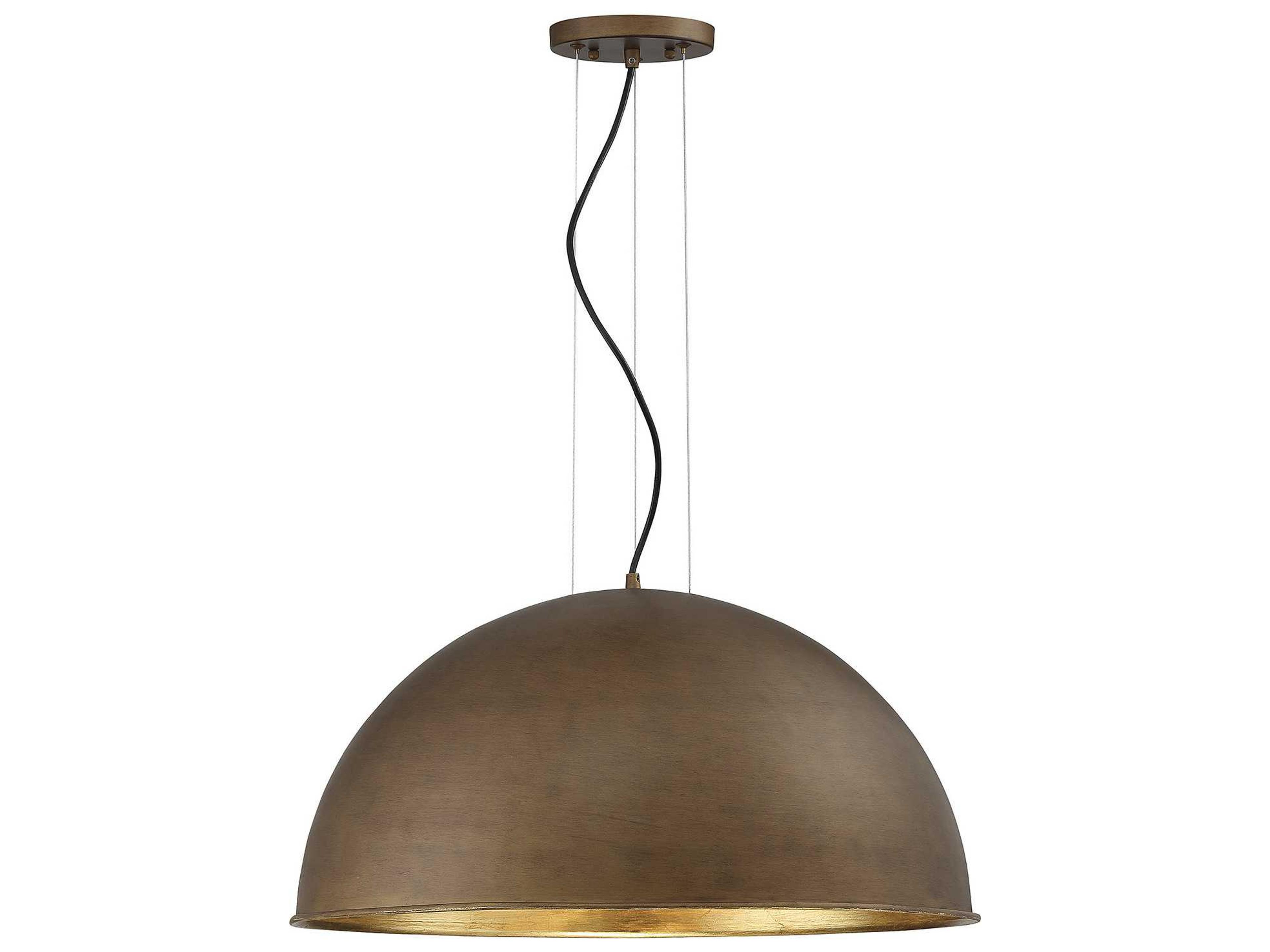 Sommerton 3-Light Rubbed Bronze Gold Leaf Dome Geometric Pendant