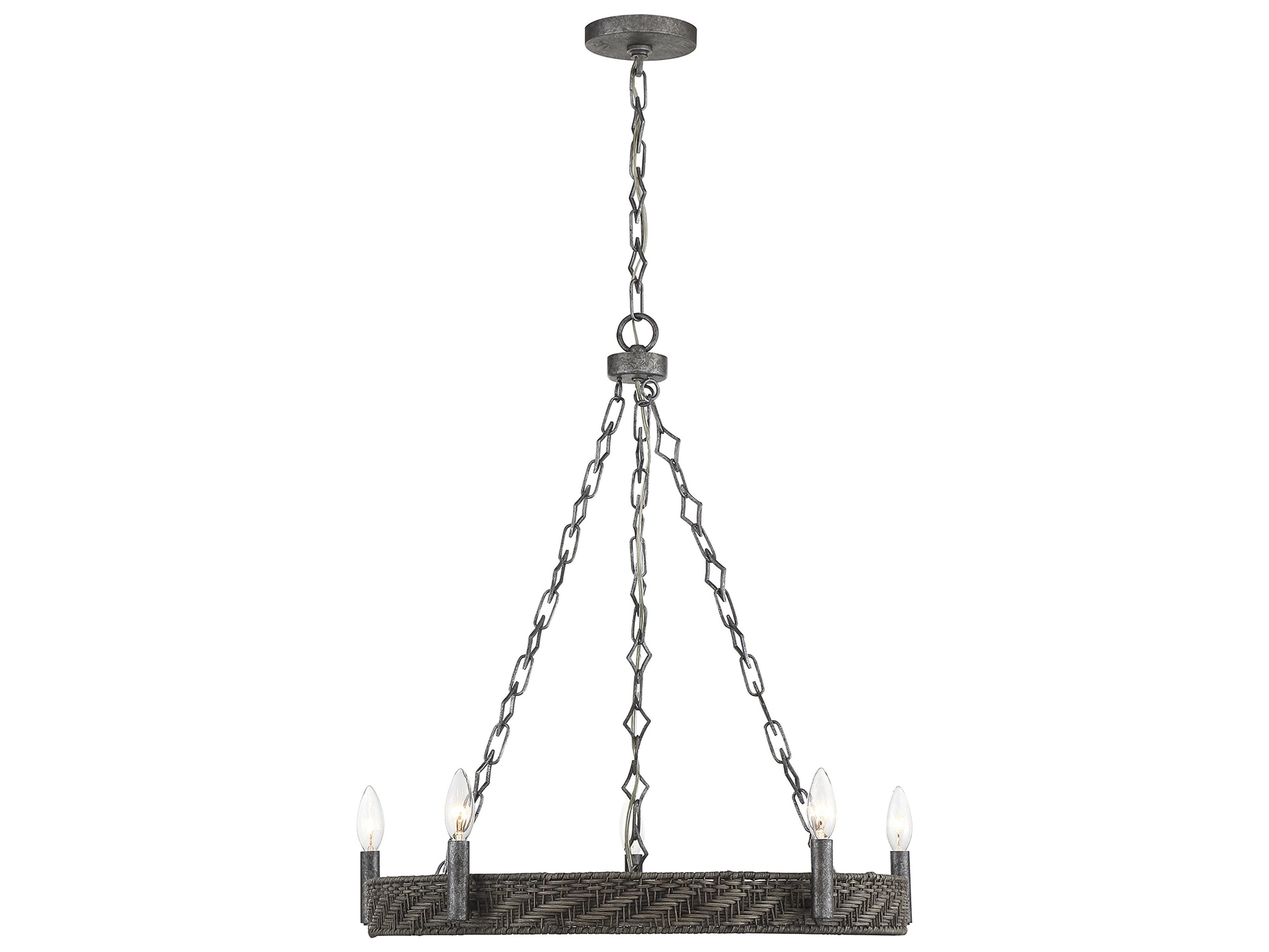 Tripoli 5-Light Mottled Zinc Gray Rattan Wood Candelabra Geometric Round Chandelier