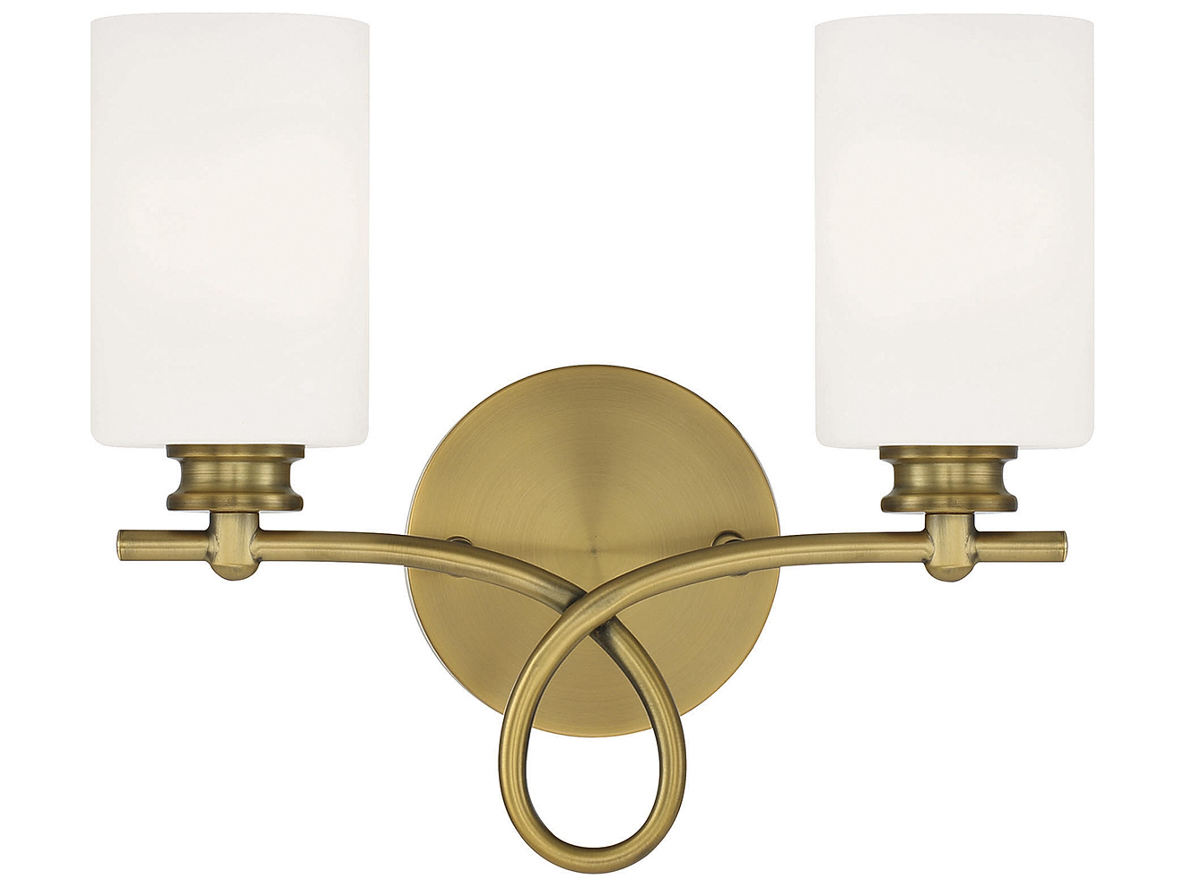 Woodbury 2-Light Warm Brass Glass Vanity Light
