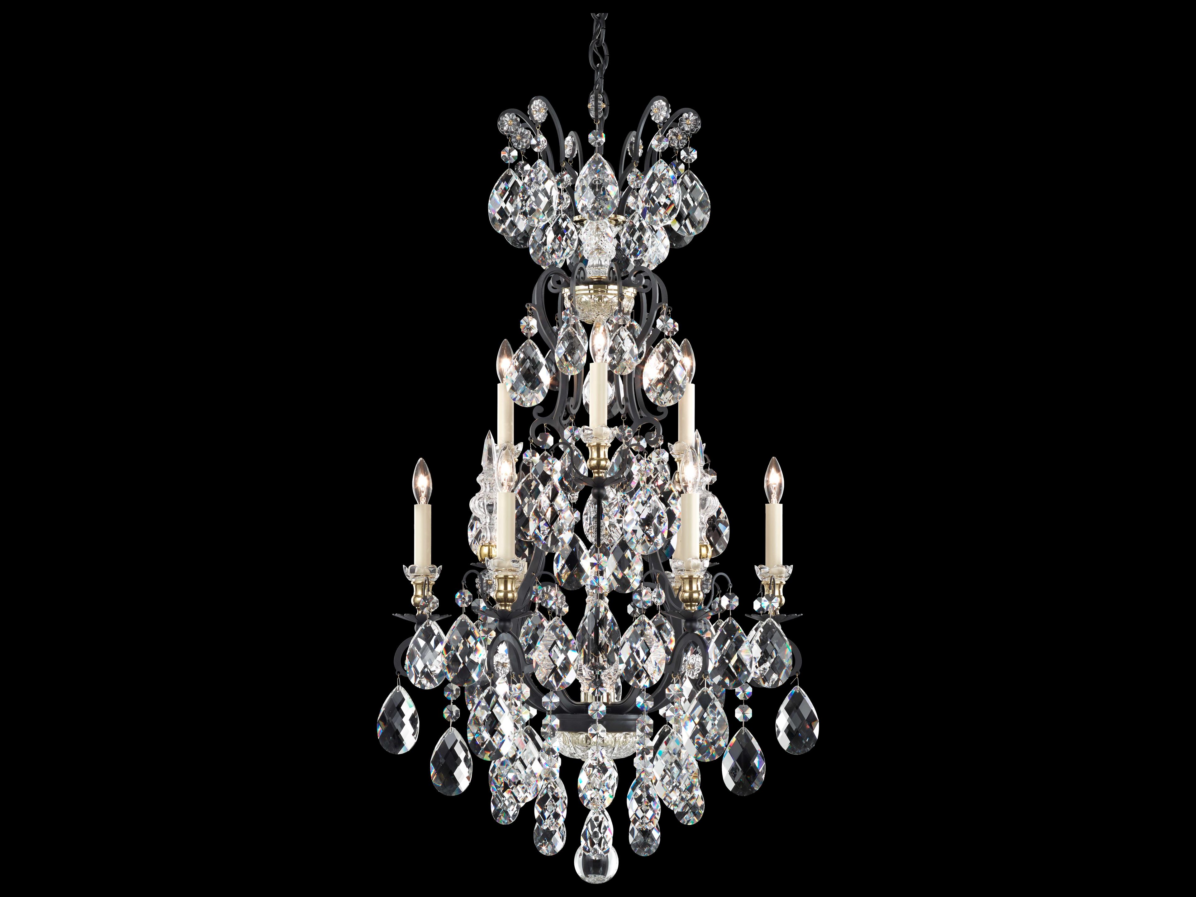 Schonbek 10-Light Black Crystal Candelabra Chandelier