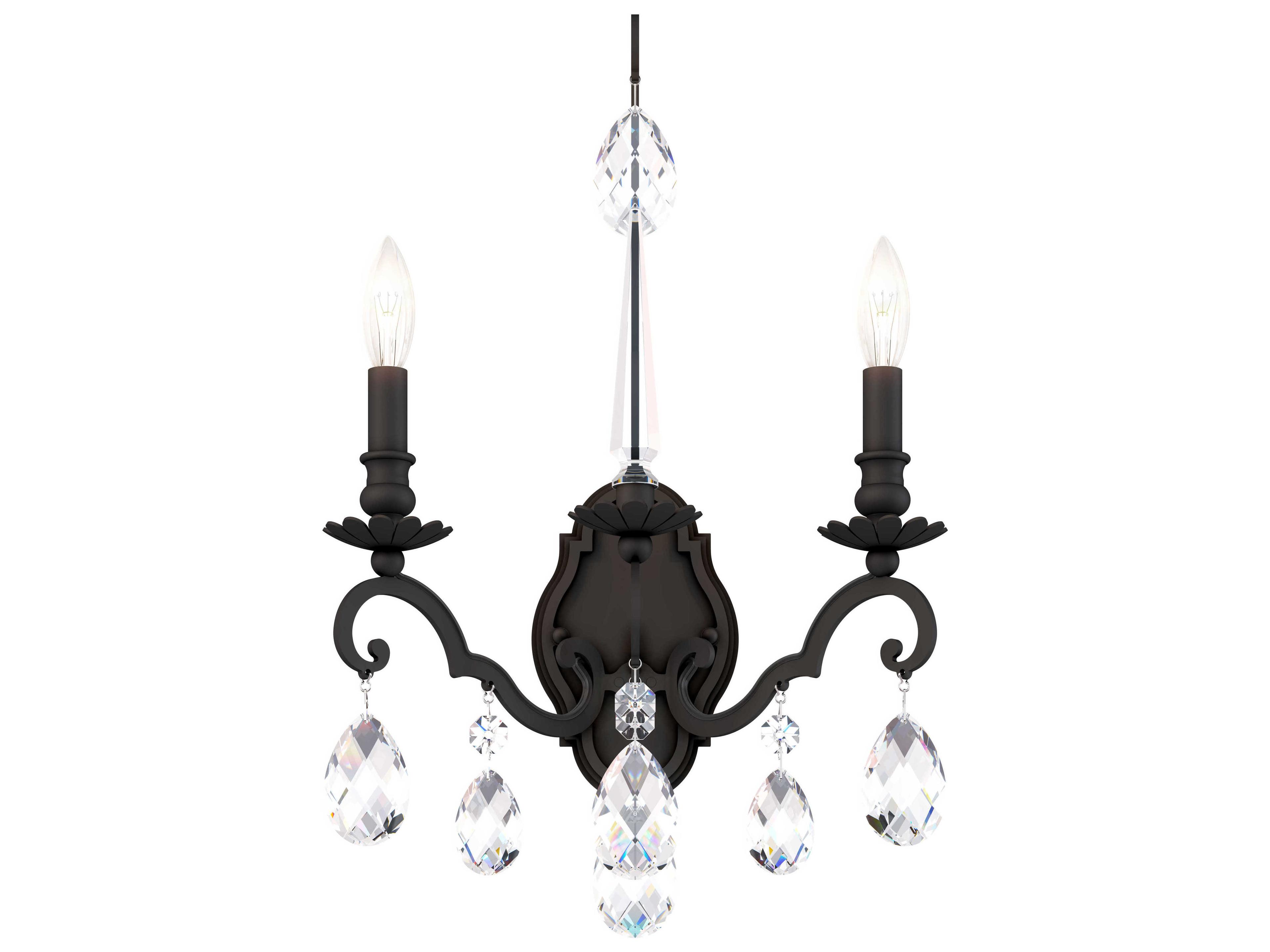 Renaissance Nouveau 2-Light Black Crystal Wall Sconce