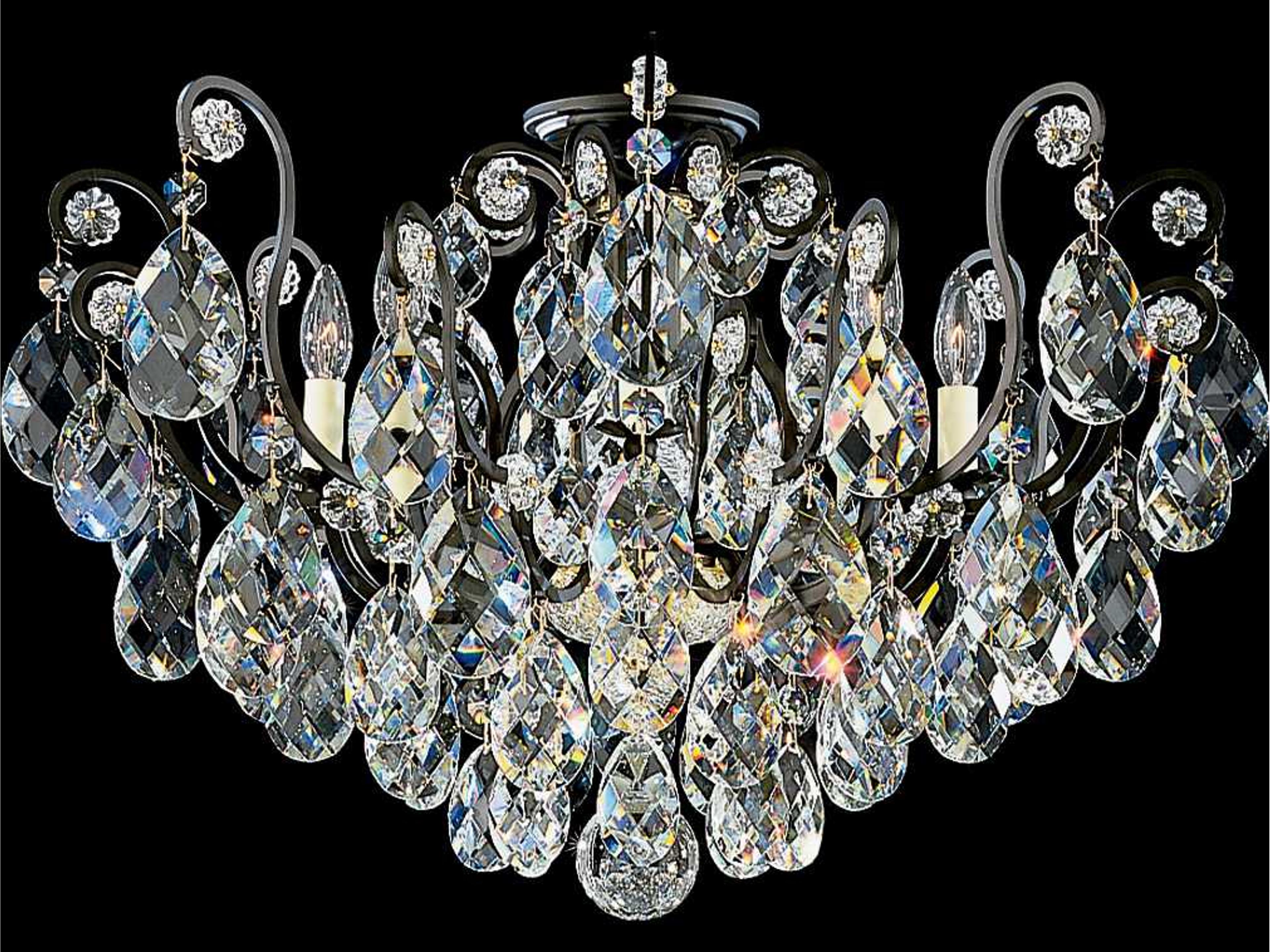 Renaissance 8-Light Black Crystal Bowl Semi Flush Mount