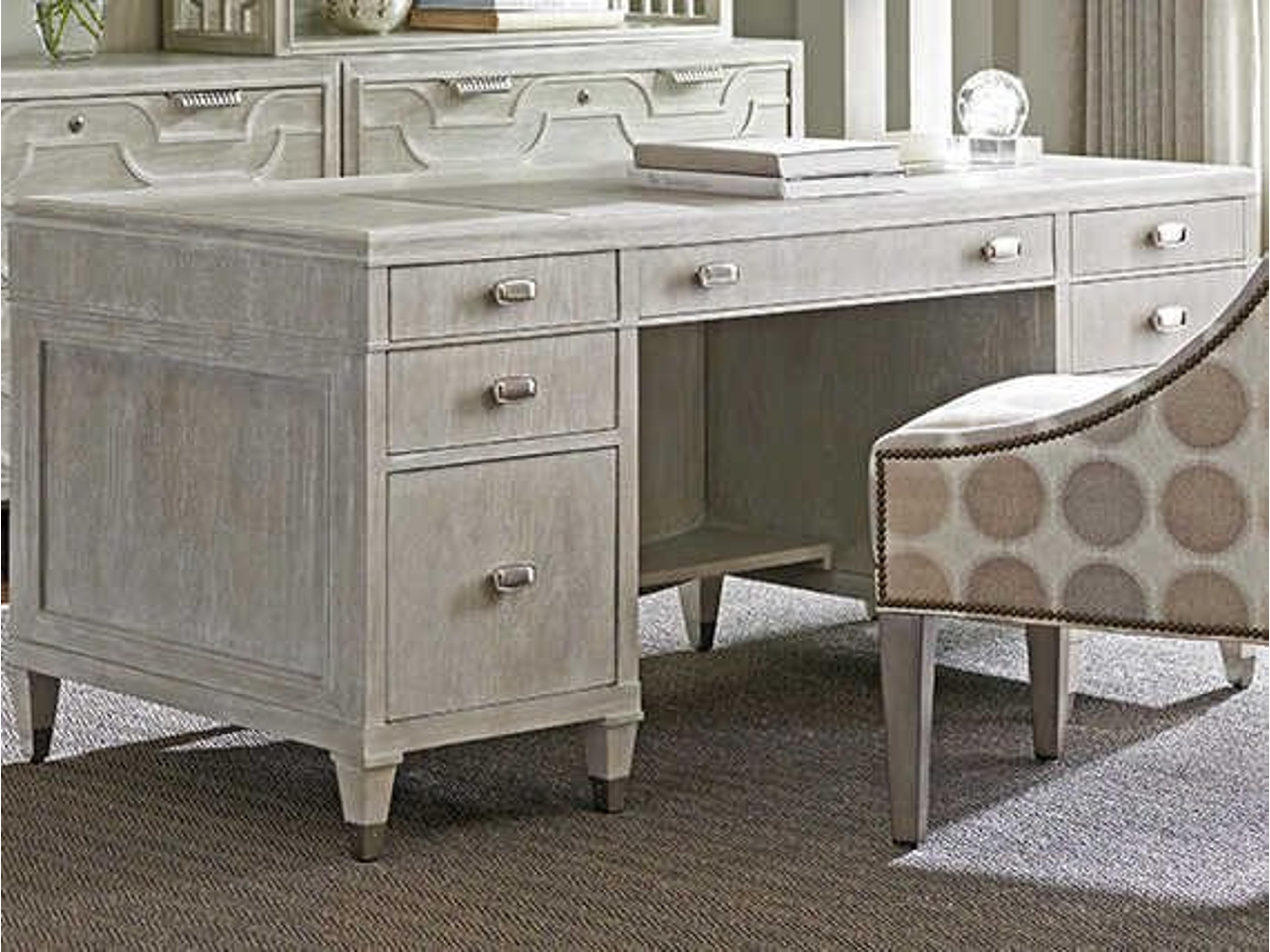 Sligh Greystone Nouvel Brushed Brass Gray Walnut Wood Executive Desk