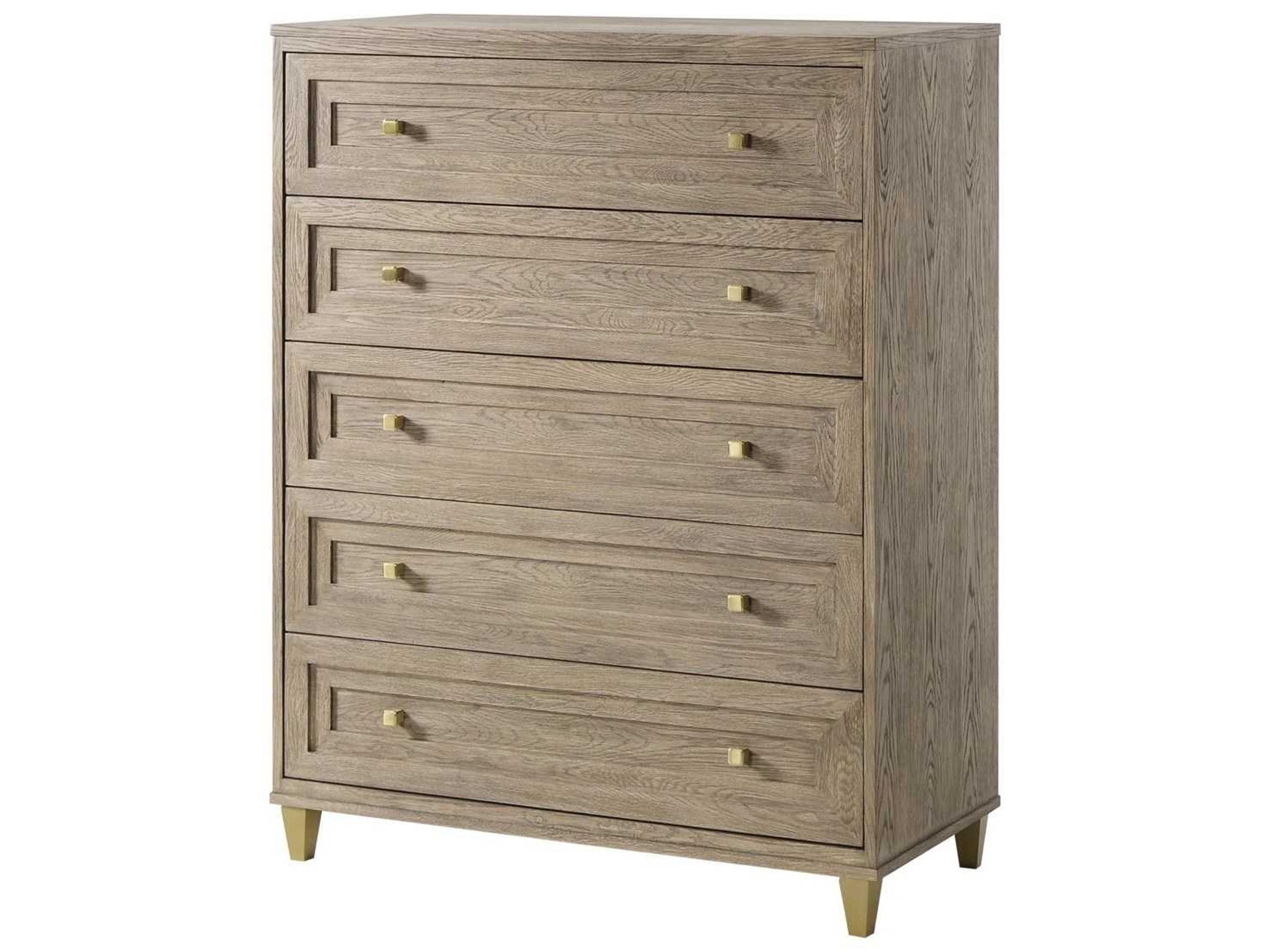 5-Drawers Natural Gold Oak Wood Accent Chest