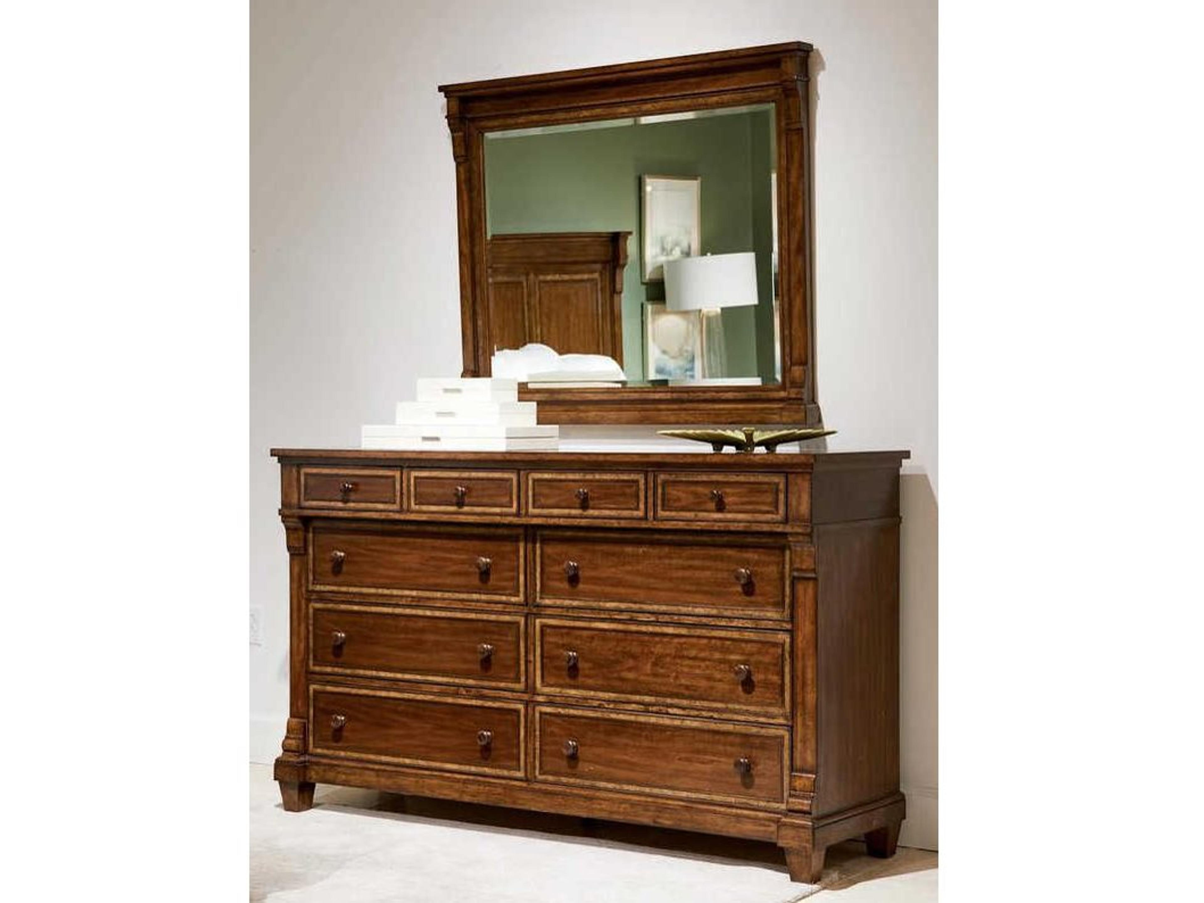 Old Town 8-Drawers Brown Double Dresser with Mirror