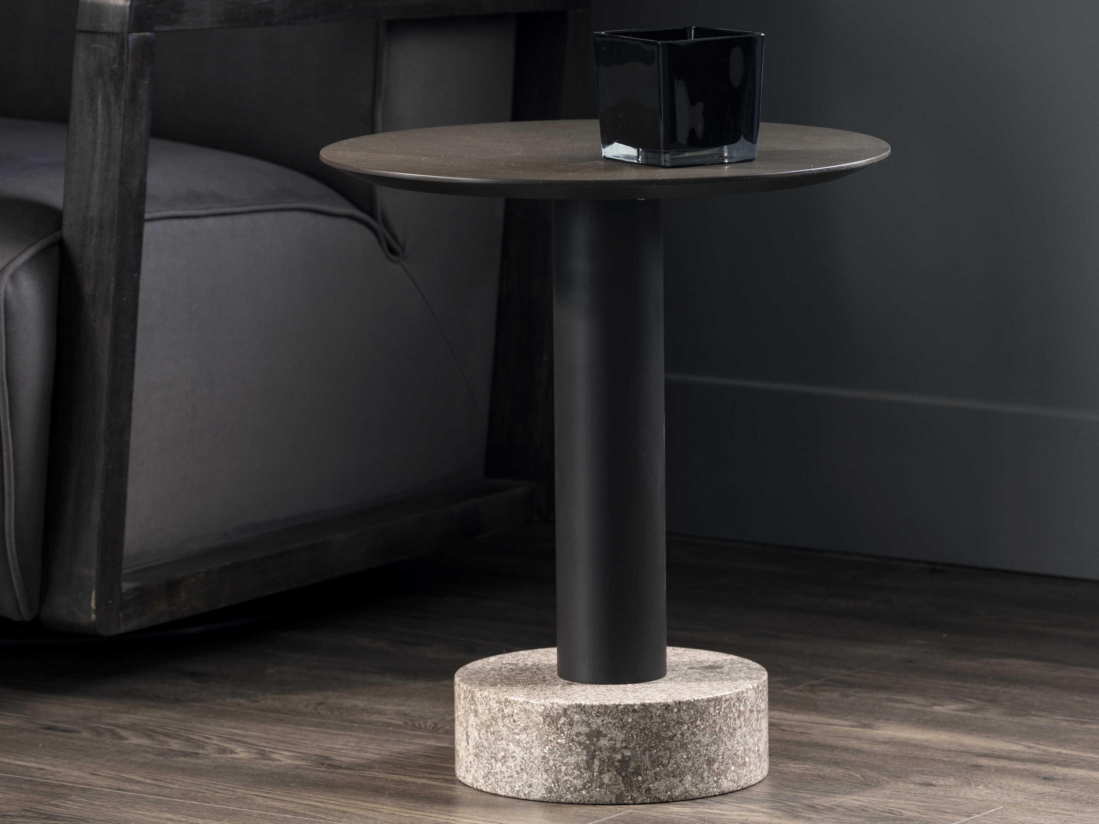 Sunpan Artezia Monaco Round Wood Umber Brown Dark Grey End Table