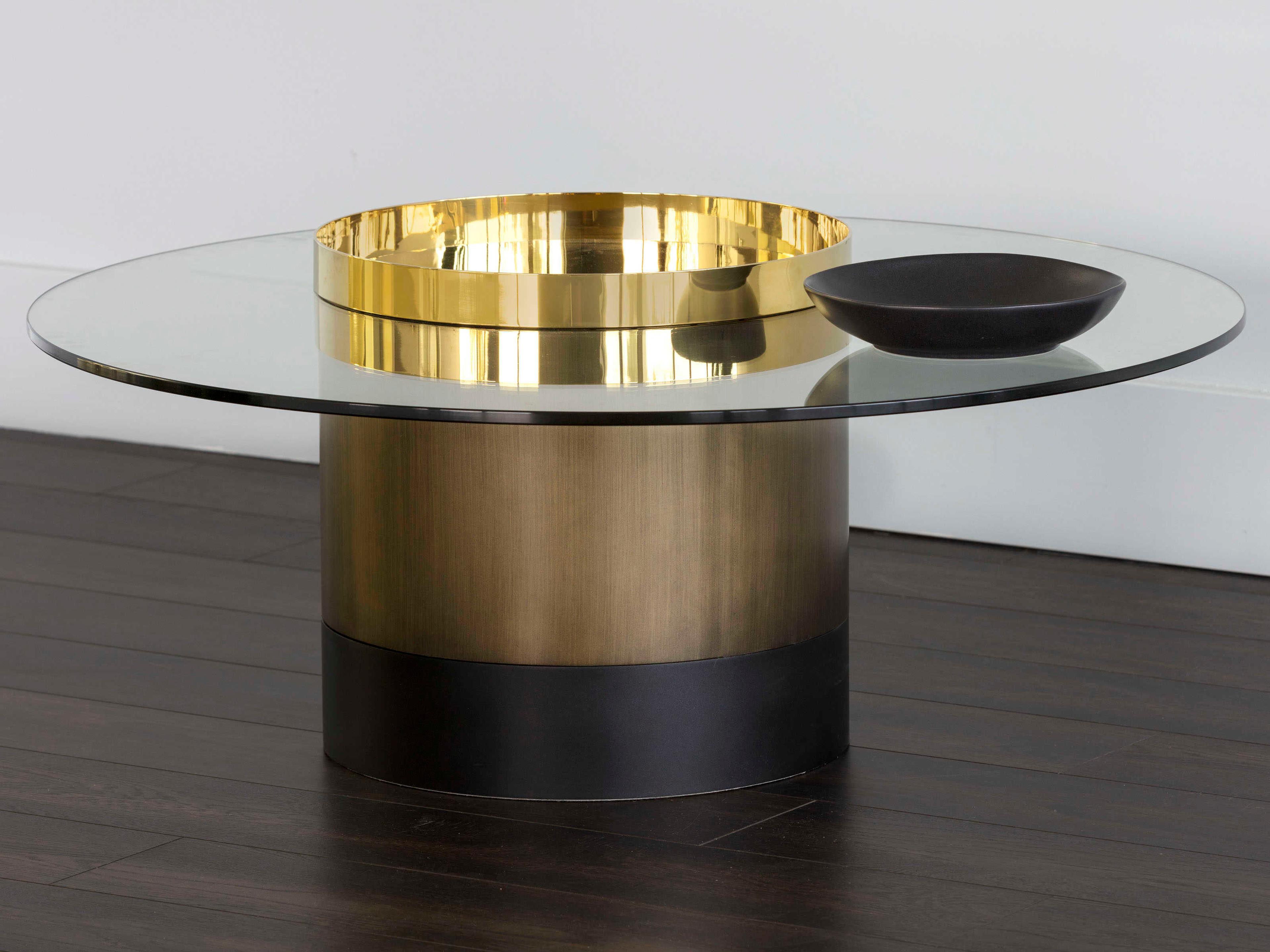 Sunpan Ikon Haru Round Glass Gold Coffee Table