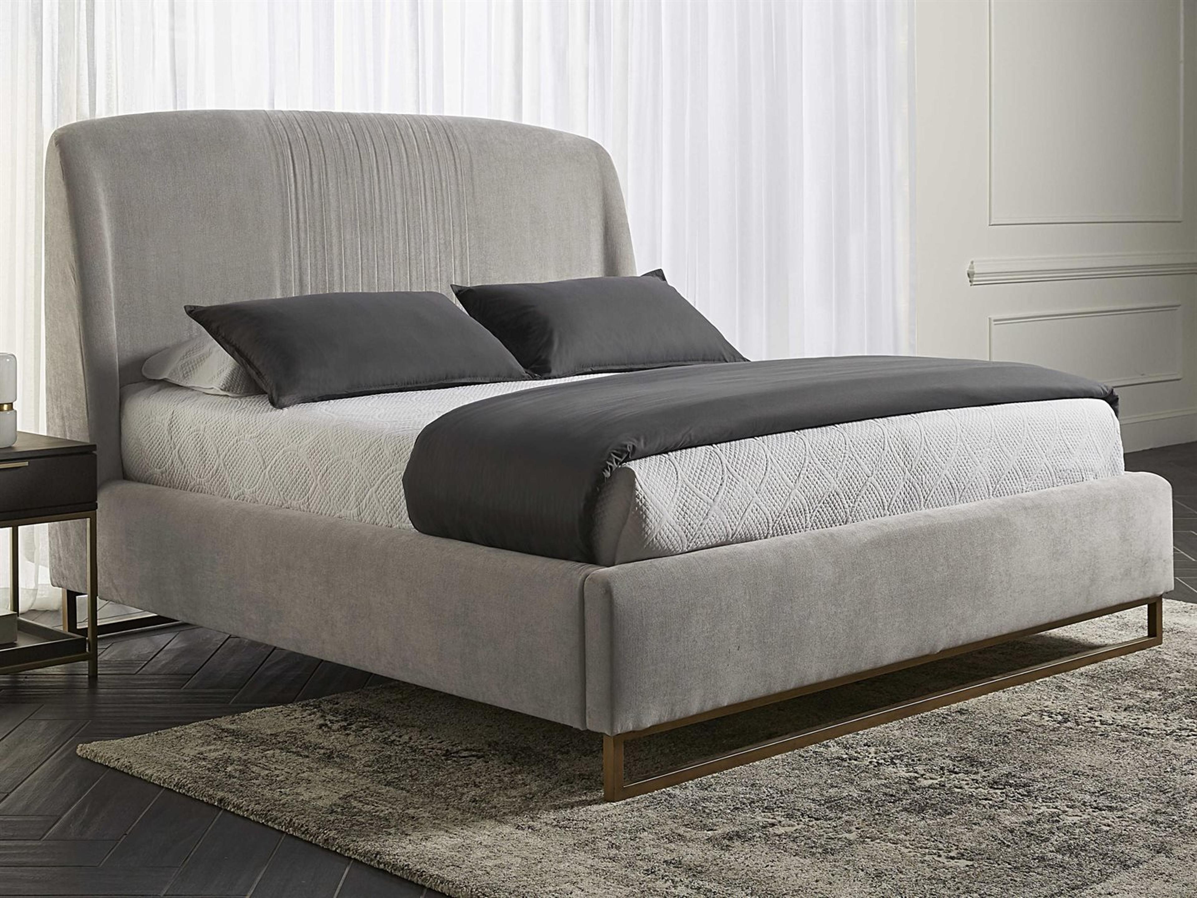 Sunpan Mixt Nevin Polo Club Stone Antique Brass Gray Upholstered Queen Platform Bed