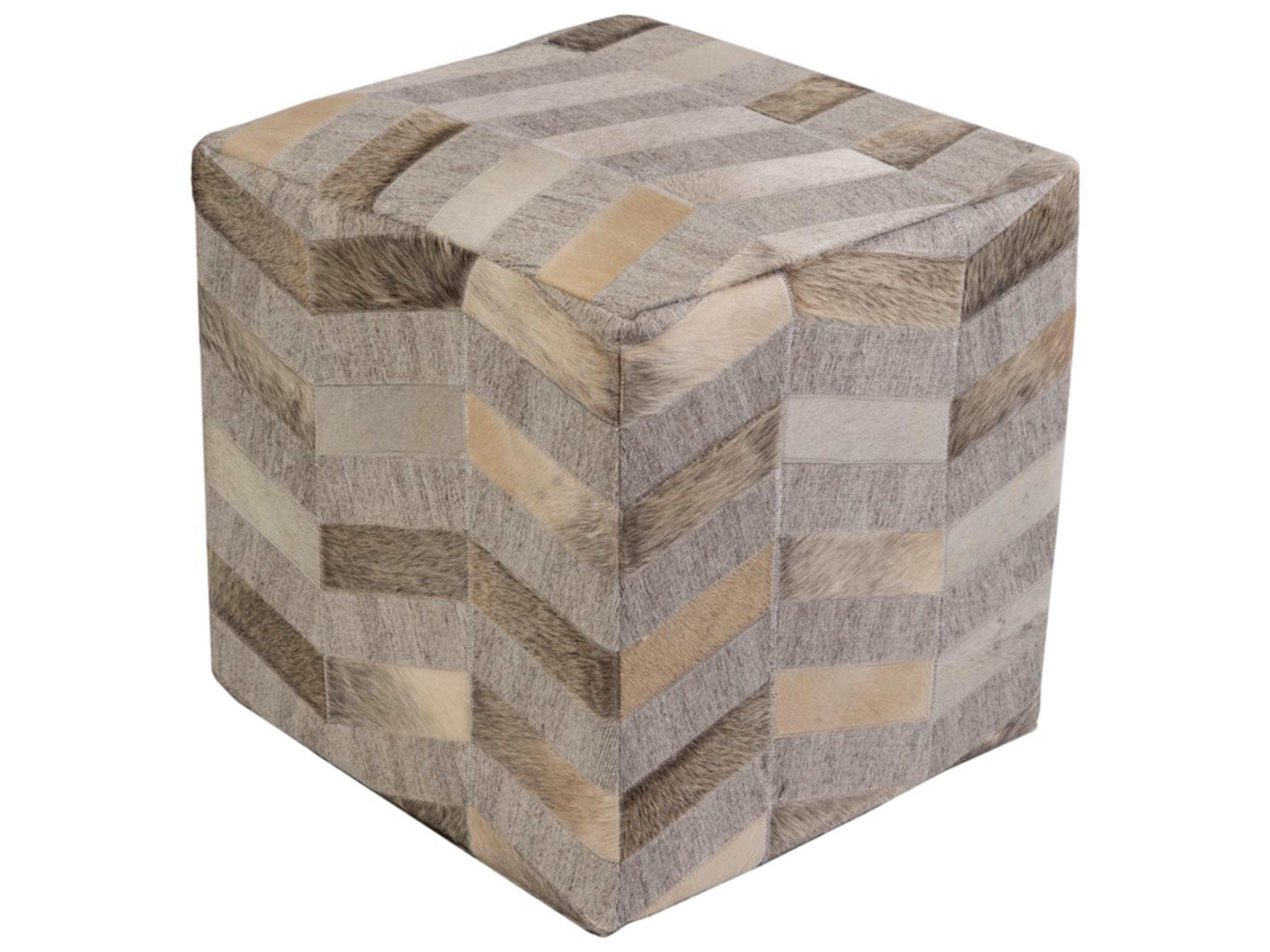 Medora Gray Cream Light Leather Ottoman