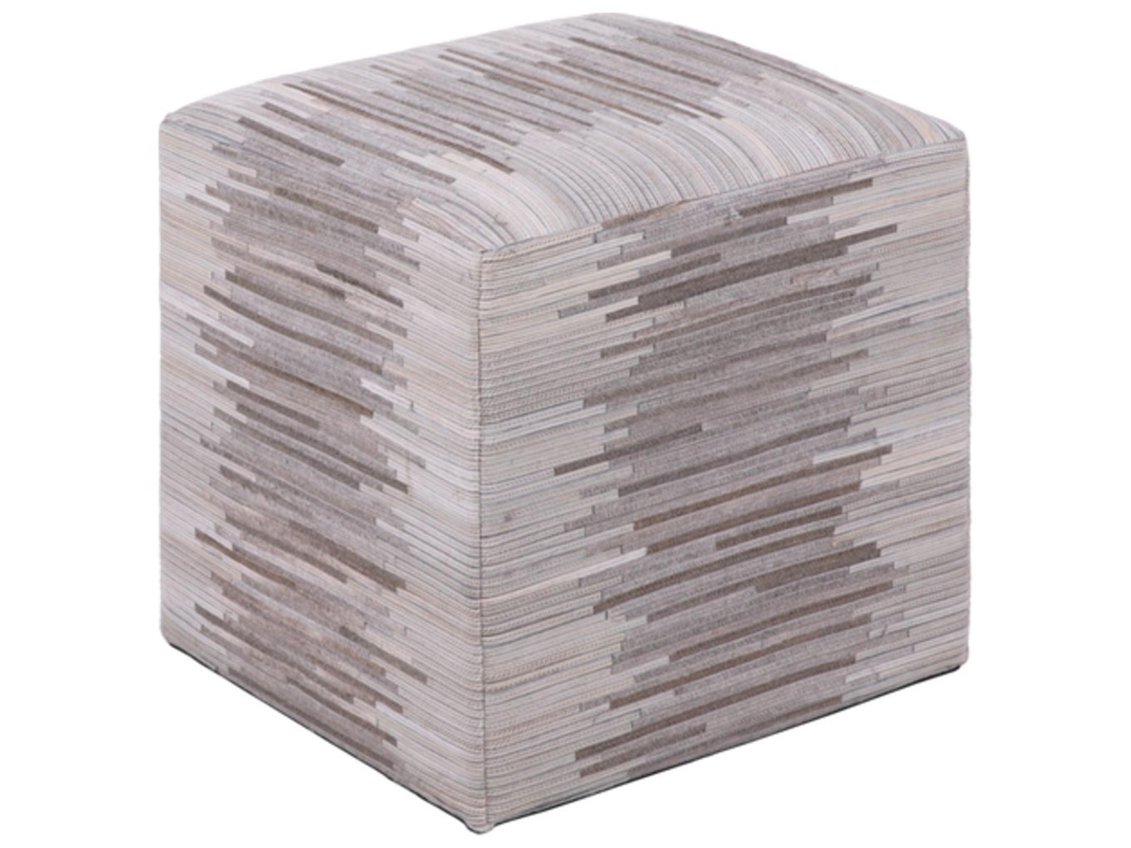 Zander Cream Taupe Tan Brown Leather Ottoman