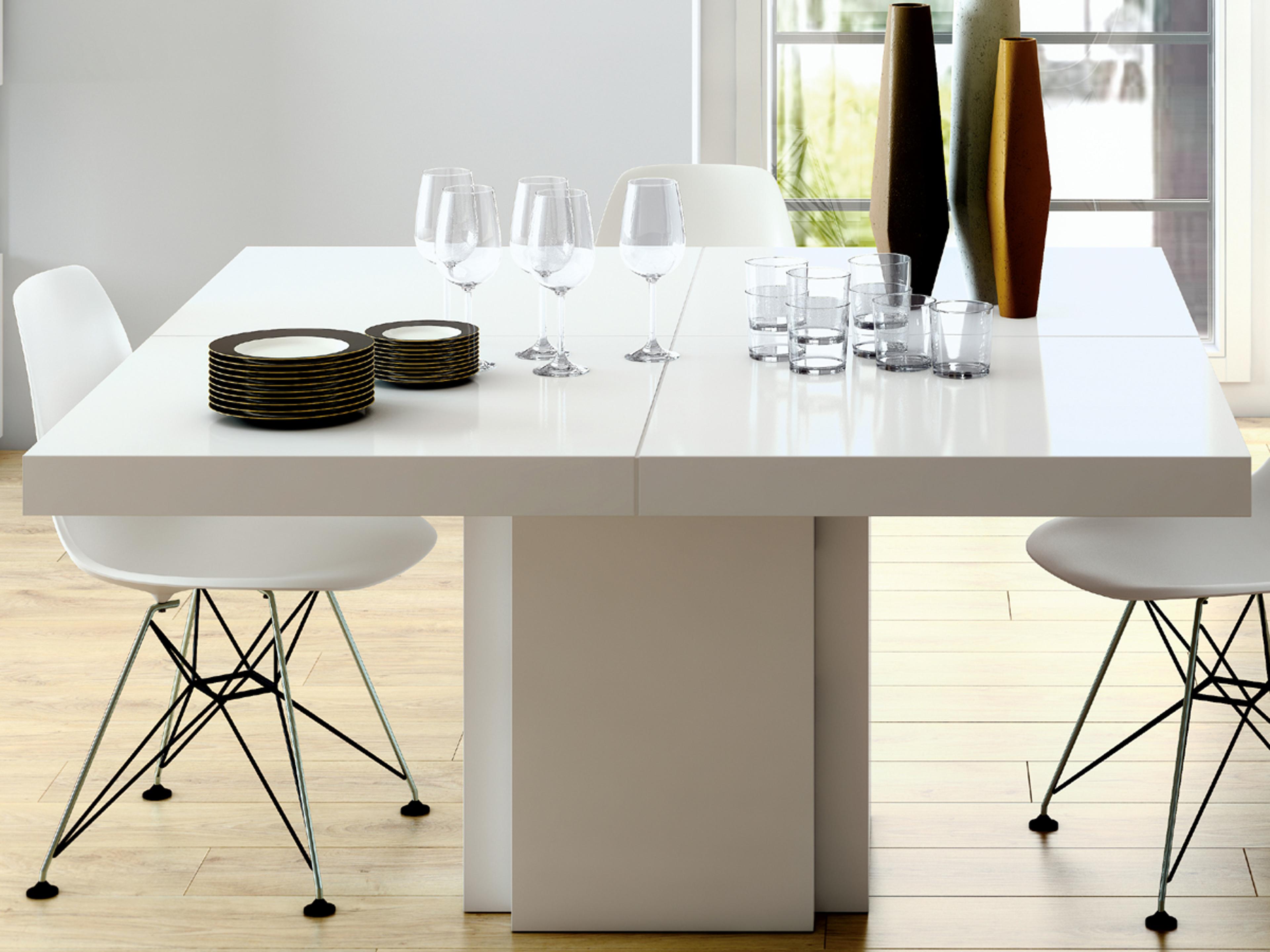 TemaHome Dusk Square Wood High Gloss White Dining Table