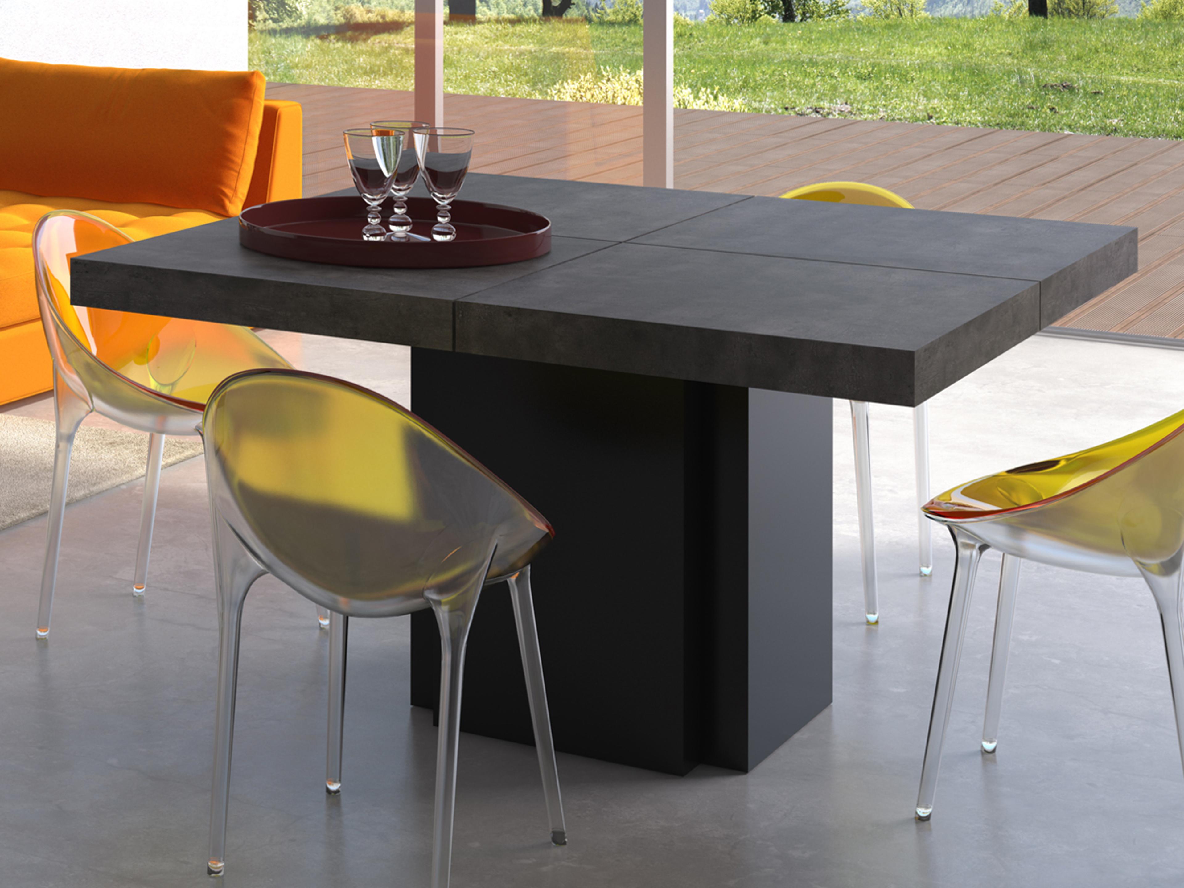 TemaHome Dusk Square Wood Concrete Look Pure Black Dining Table