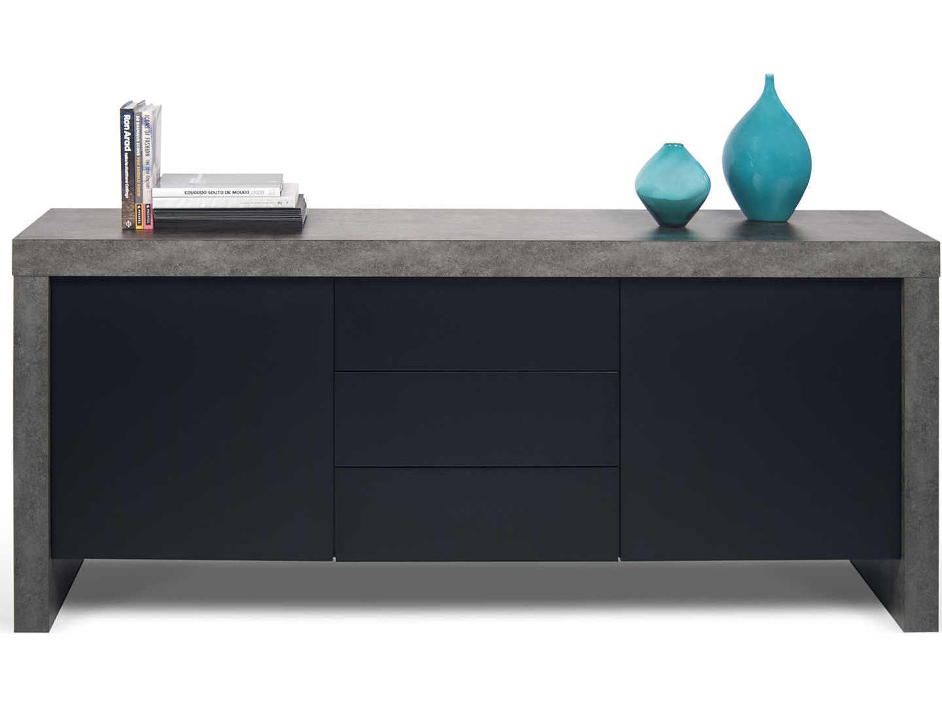 TemaHome Kobe 74" Concrete Look Pure Black Sideboard