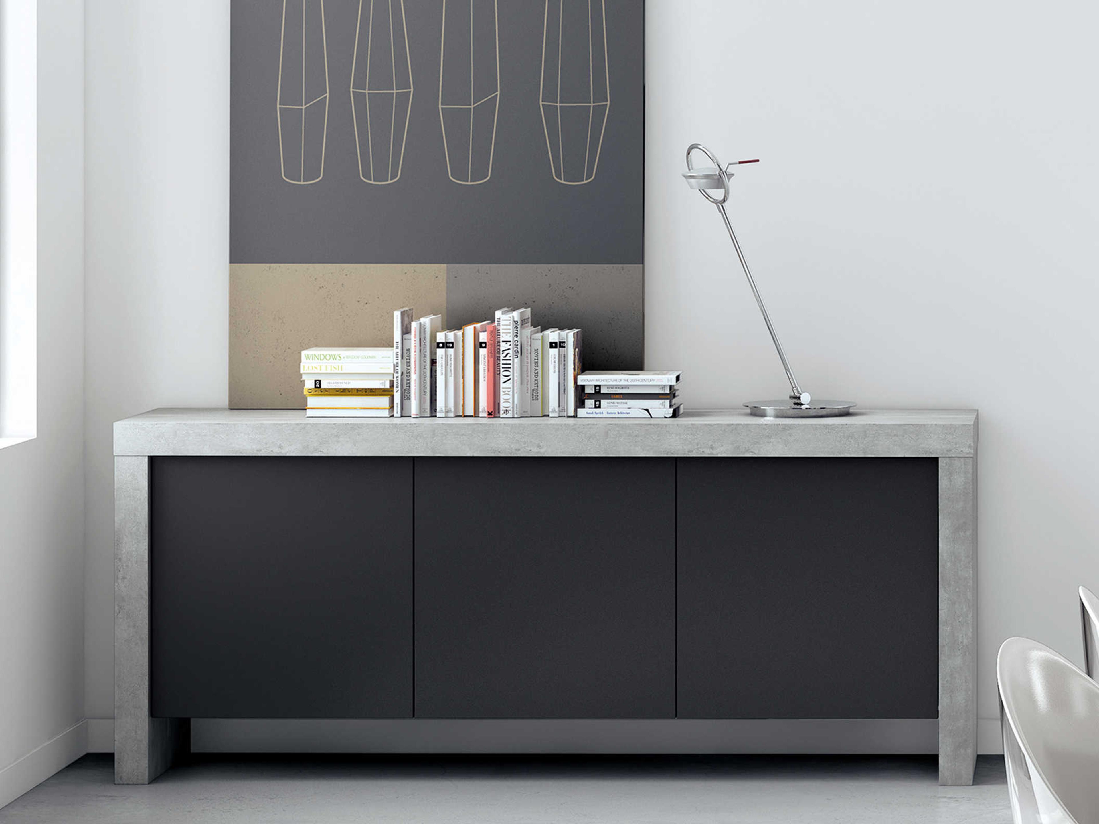 TemaHome Kobe 74" Concrete Black Sideboard