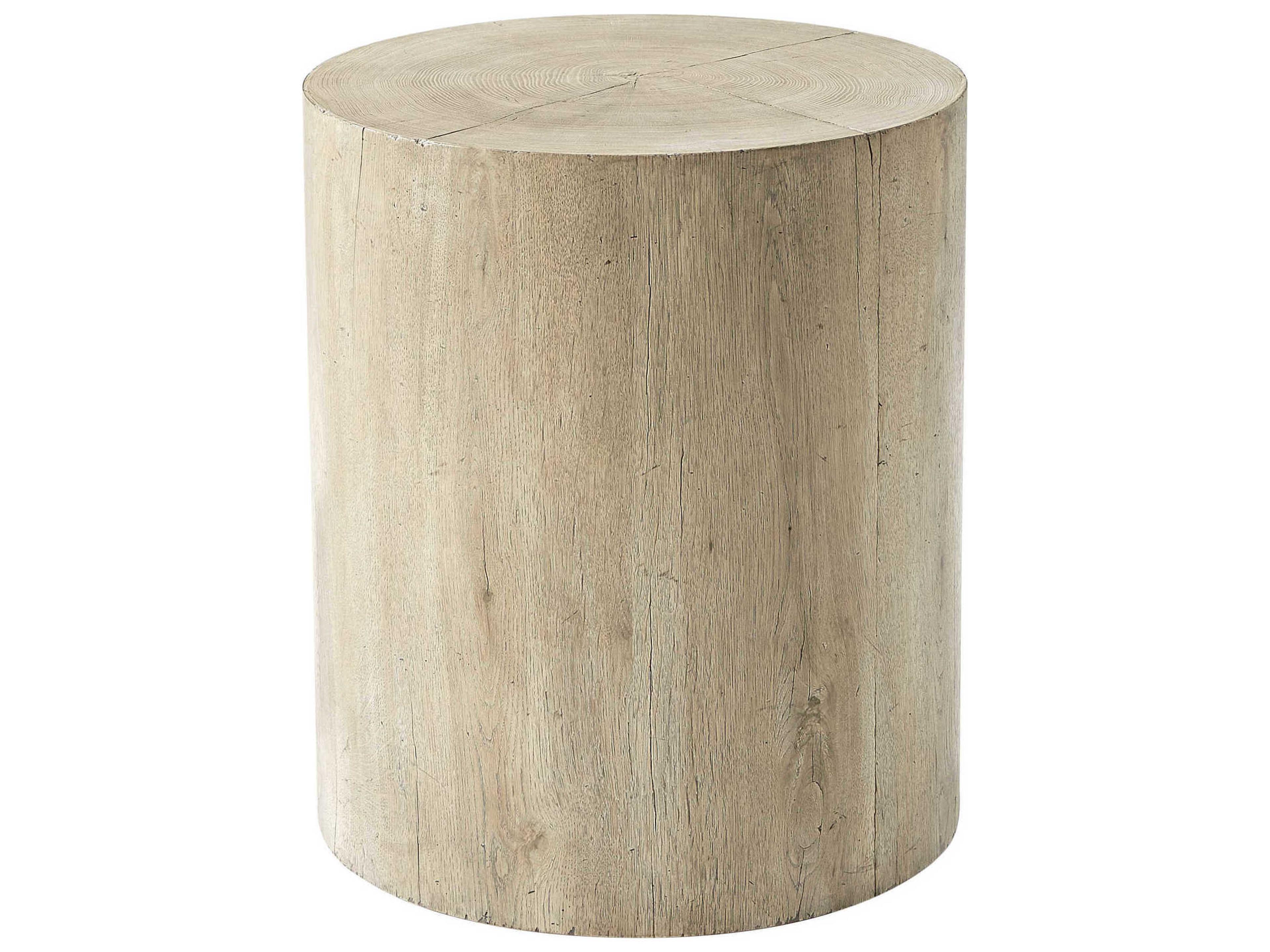 Theodore Alexander Round Wood Reclaimed Oak Veneer End Table