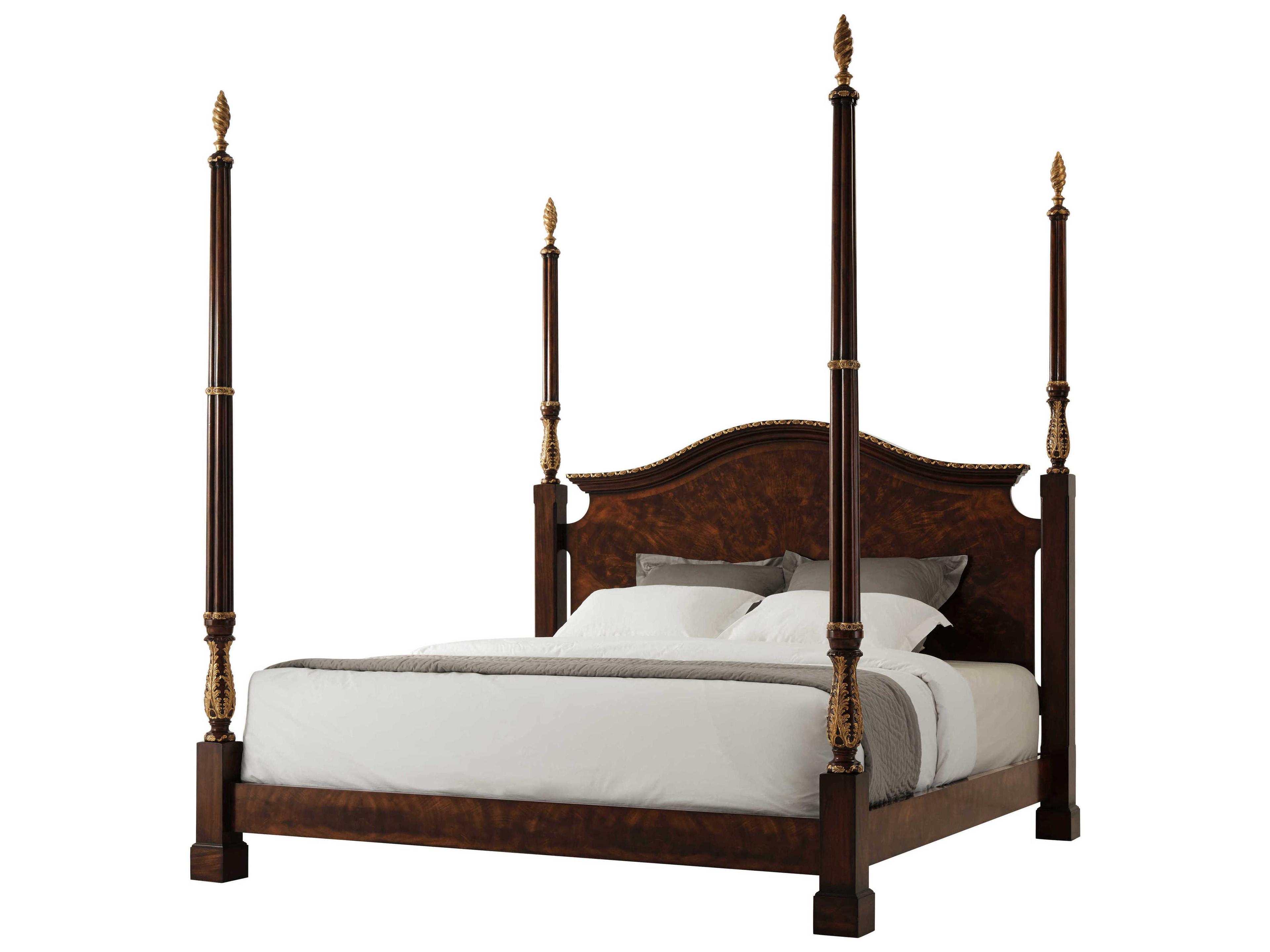 Althorp Living History Flame Figured Veneer Mahogany Brass Brown Wood King Poster Bed