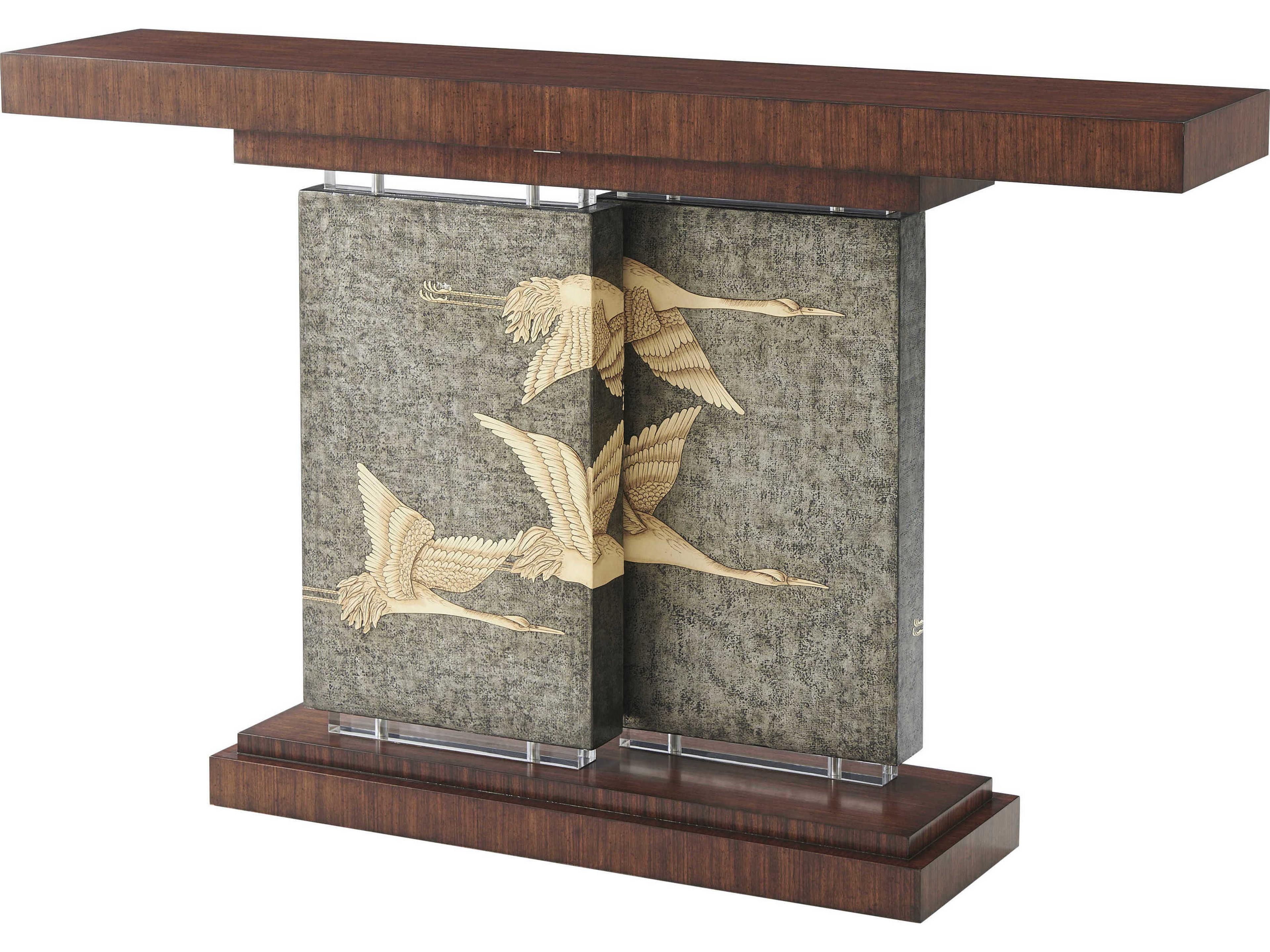 Theodore Alexander Argento Rectangular Wood Hyedua Veneer Canvas Console Table