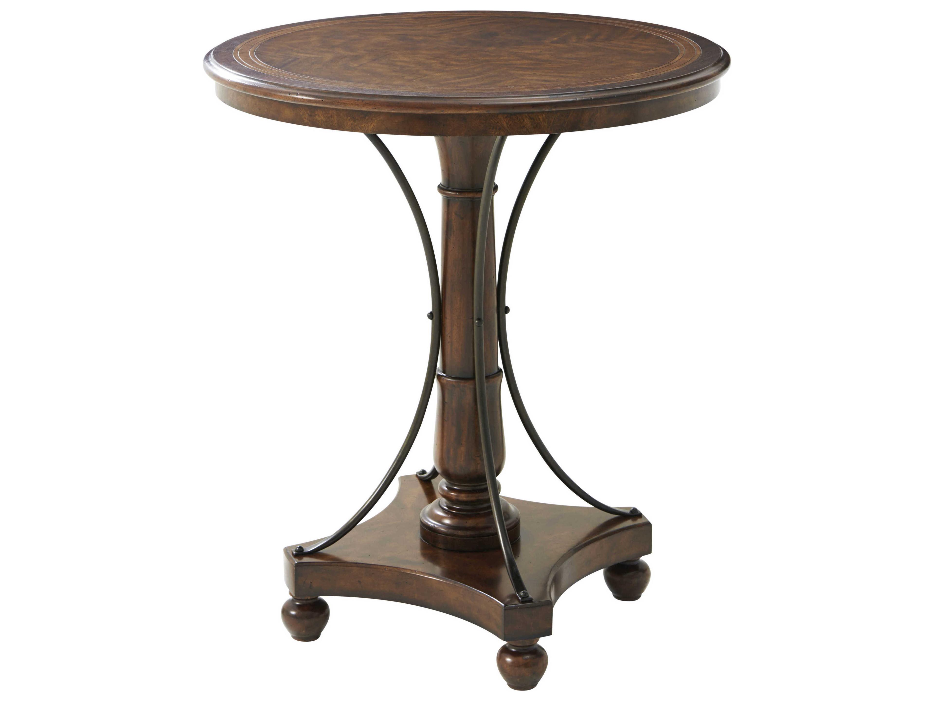 Brooksby Cerejeira Veneer Mahogany Iron Round Wood Bar Table
