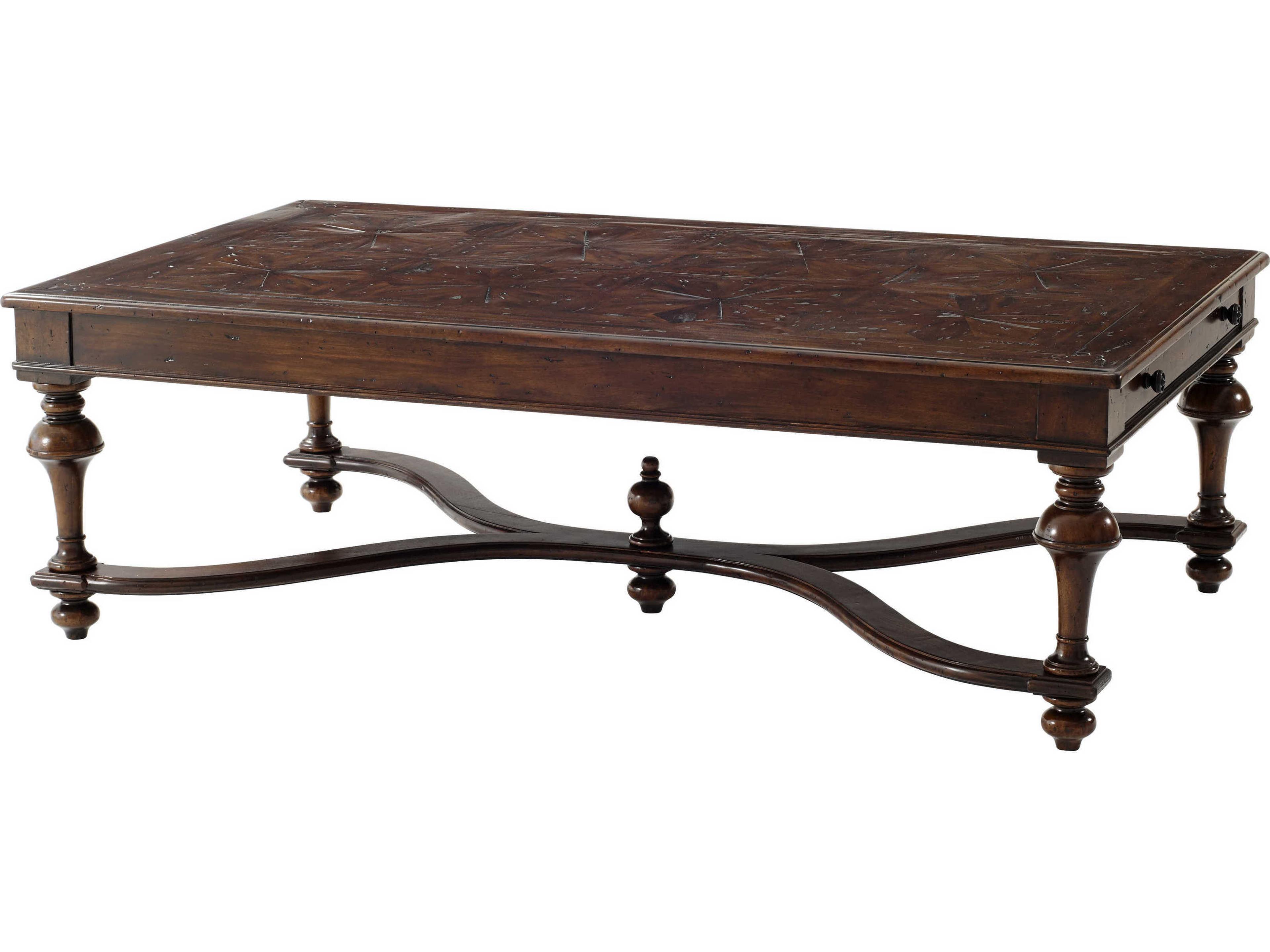 Castle Bromwich Rectangular Wood Mahogany Brass Coffee Table