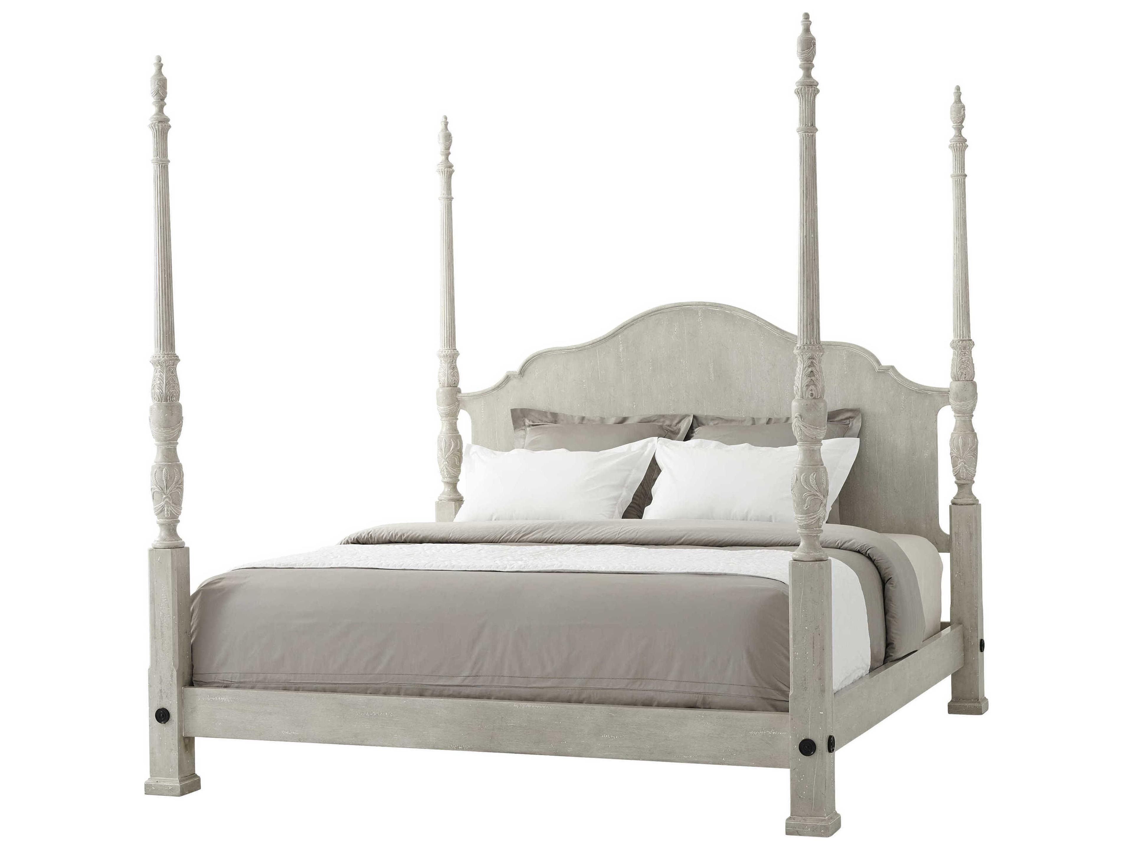Classic Yet Casual Limestone Painted Gray Mahogany Wood King Poster Bed