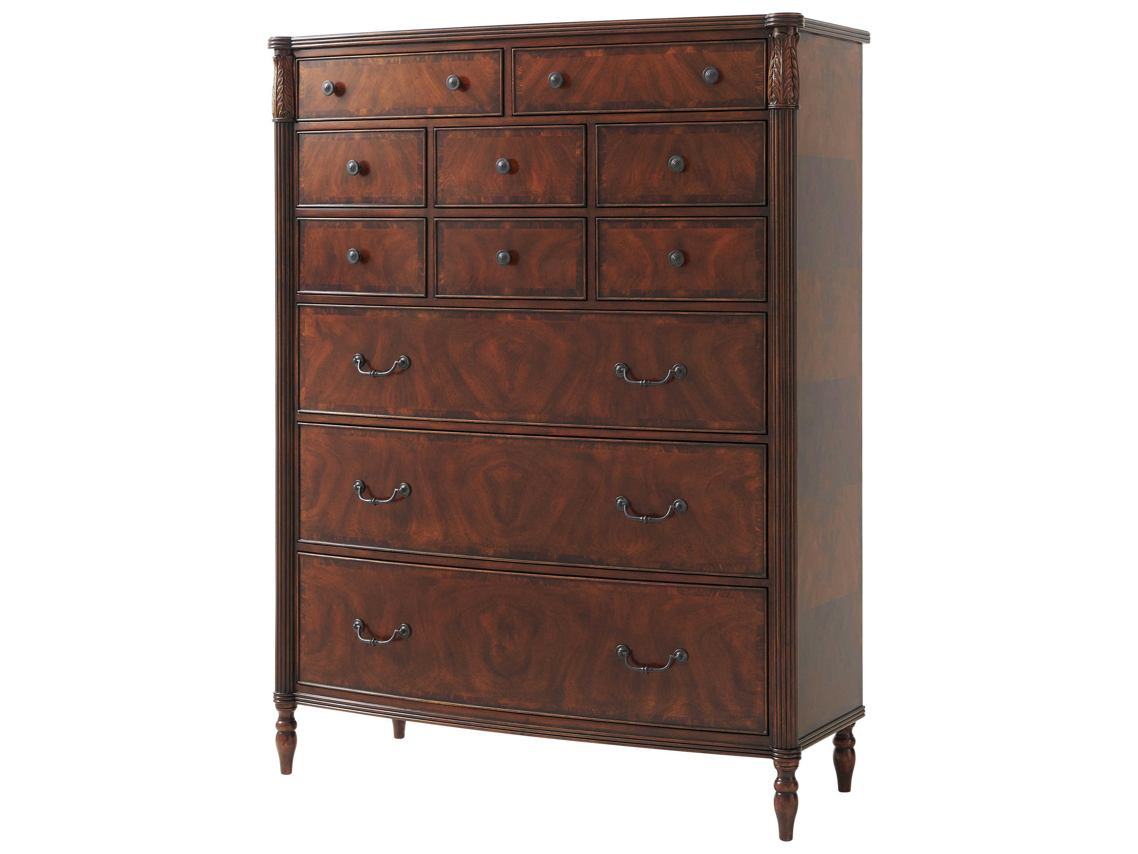 Essential 11-Drawers Mahogany Veneer Brass Brown Accent Chest