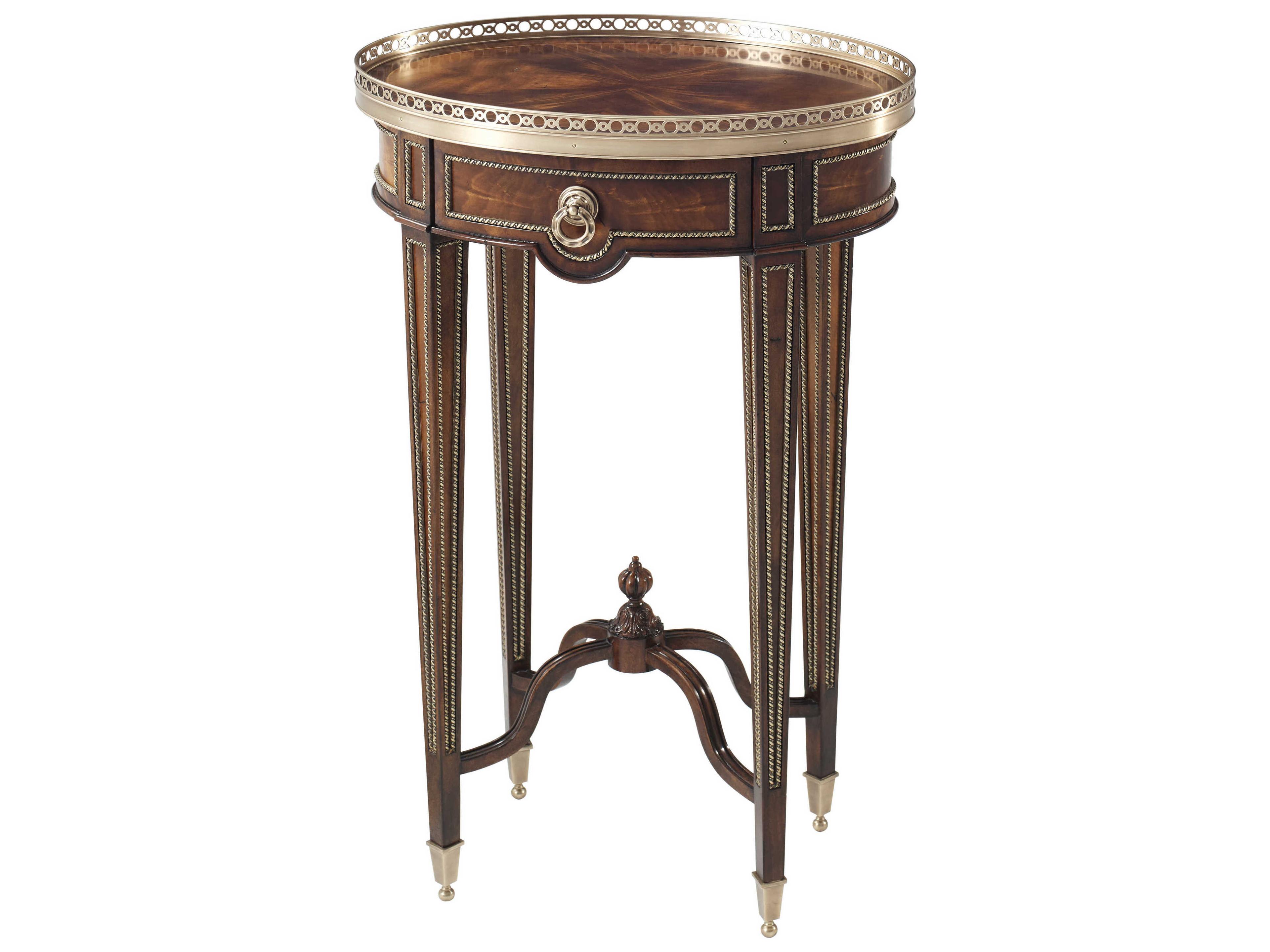Essential Oval Wood Flame Figured Veneer Mahogany Brass End Table