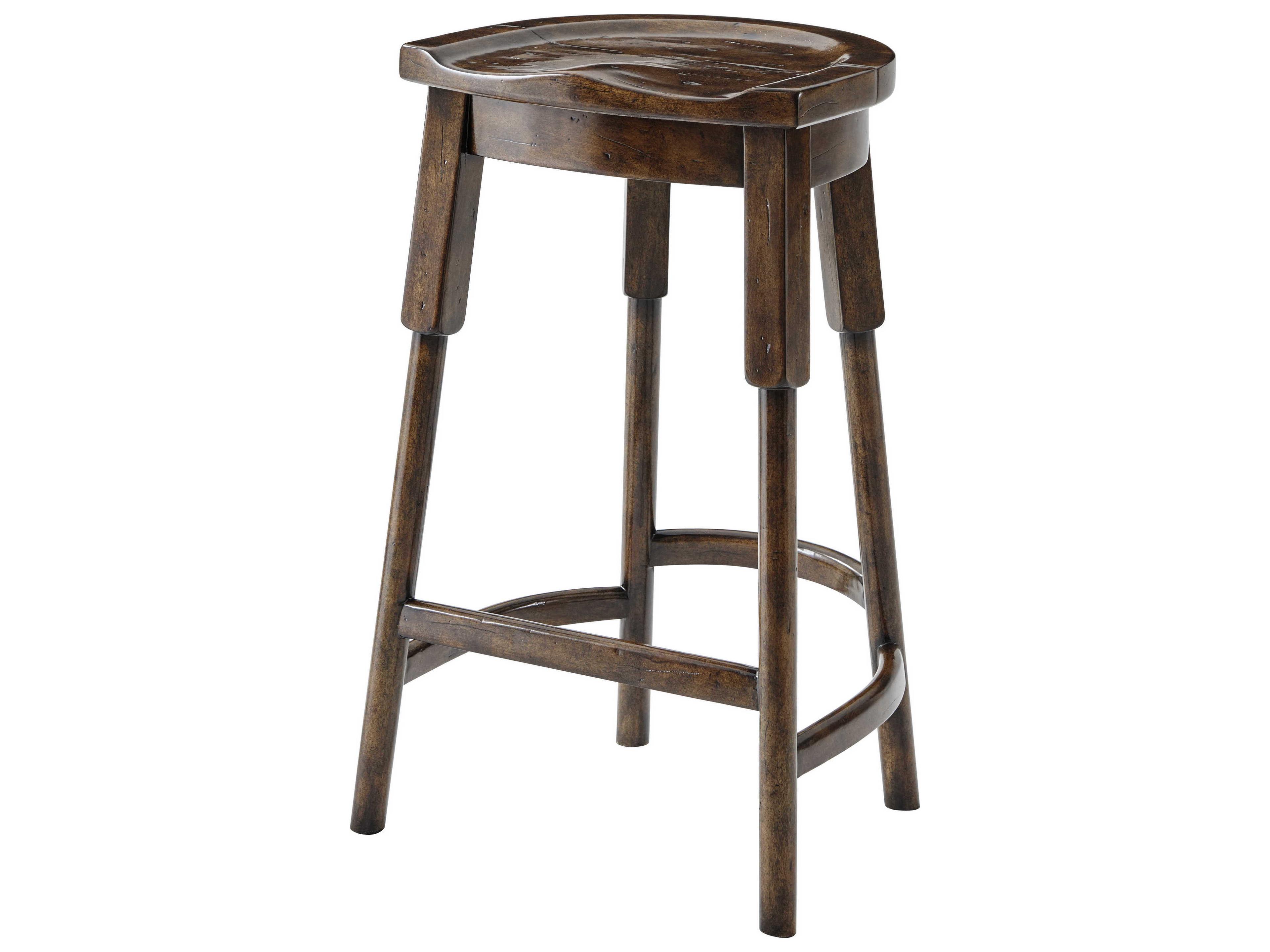 French Provincial Mahogany Wood Rustic Byron Bar Stool