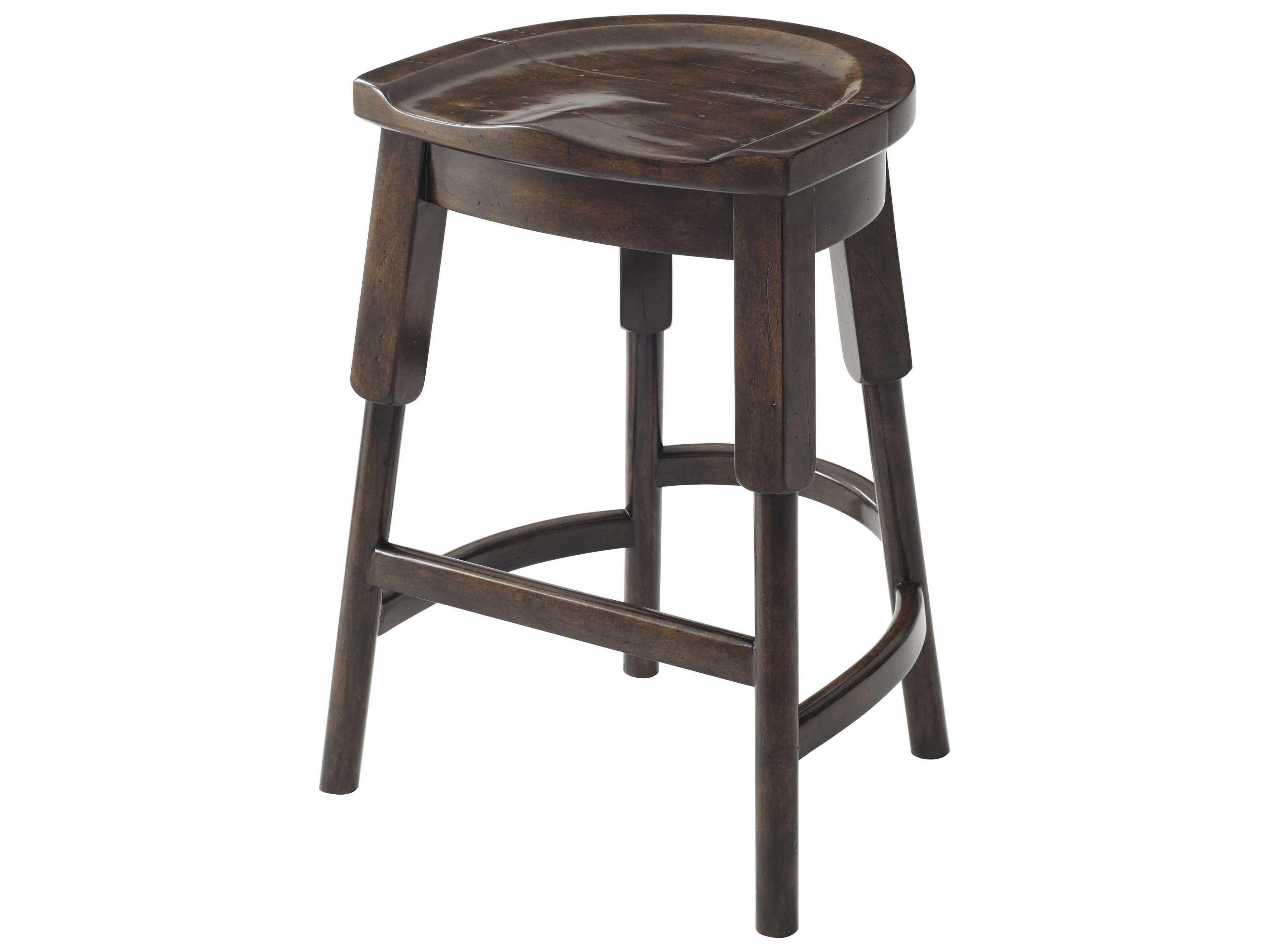 French Provincial Mahogany Wood Rustic Byron Counter Stool